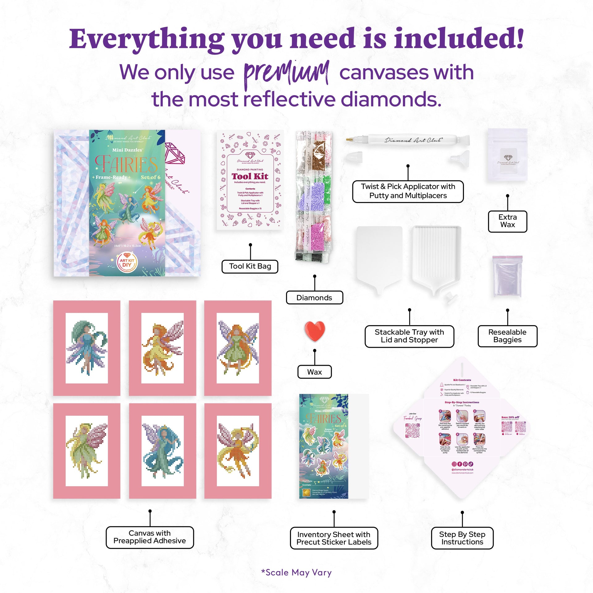 Diamond Painting Mini Dazzles™ - Fairies 4" x 6" (10.2cm x 15.2cm) / Square With 23 Colors Including 2 ABs and 1 Frosted Diamond and 20 Fairy Dust Diamonds / 3,787