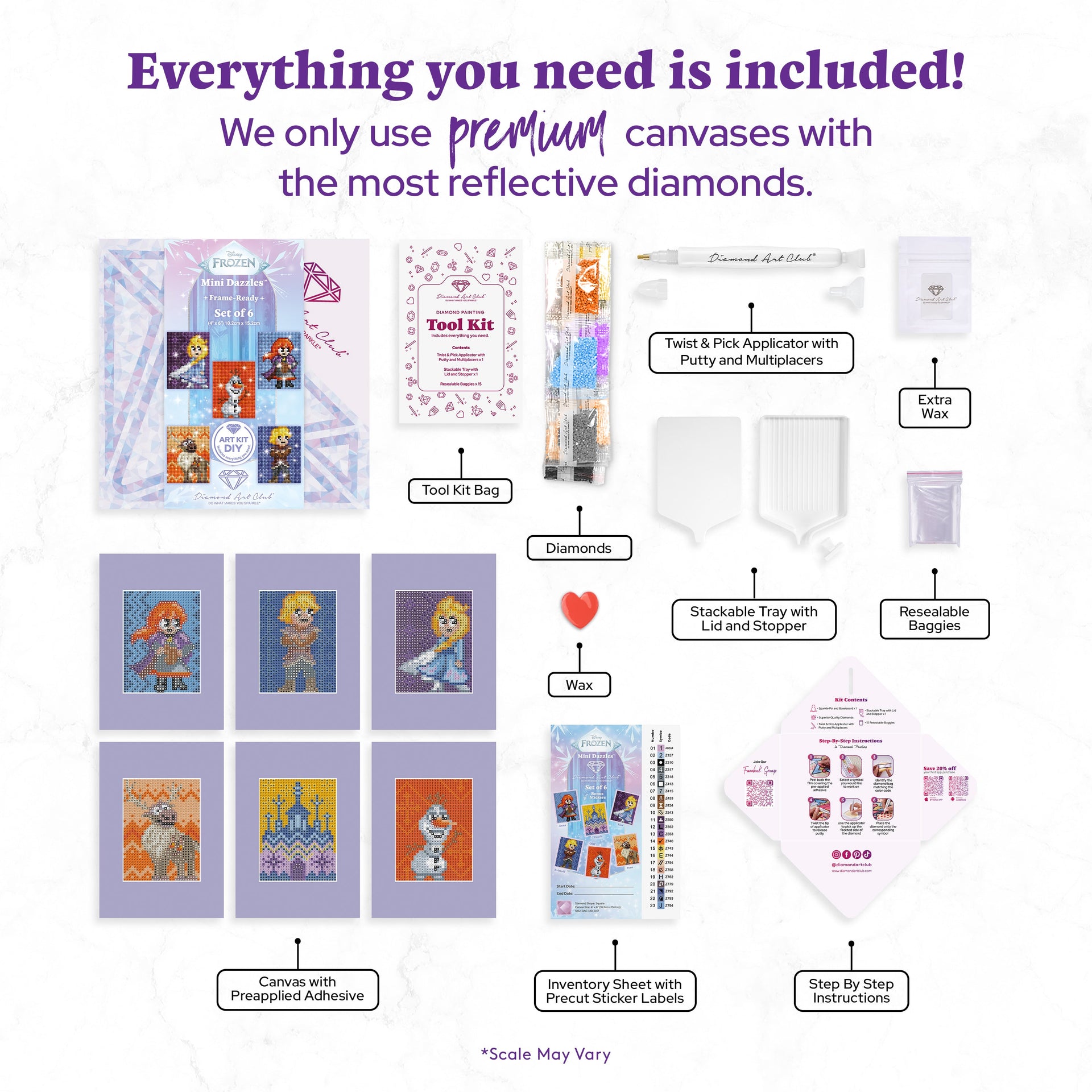 Diamond Painting Mini Dazzles™ - Frozen 4" x 6" (10.2cm x 15.2cm) / Square With 38 Colors Including 1 AB and 37 Fairy Dust Diamonds / 7,200