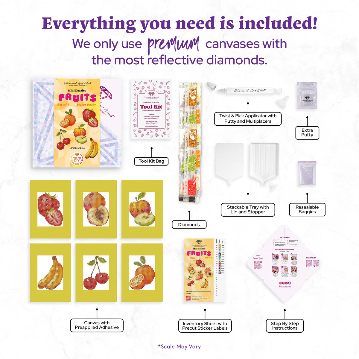 Diamond Painting Mini Dazzles™ - Fruits 4" x 6" (10.2cm x 15.2cm) / Square With 18 Colors Including 18 Fairy Dust Diamonds / 4,262