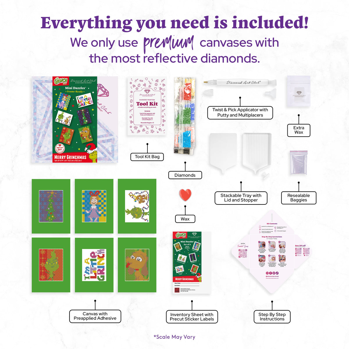 Diamond Painting Mini Dazzles™ - Grinch 4" x 6" (10.2cm x 15.2cm) / Square With 16 Colors Including 3 ABs and 1 Electro Diamond and 12 Fairy Dust Diamonds / 5,771