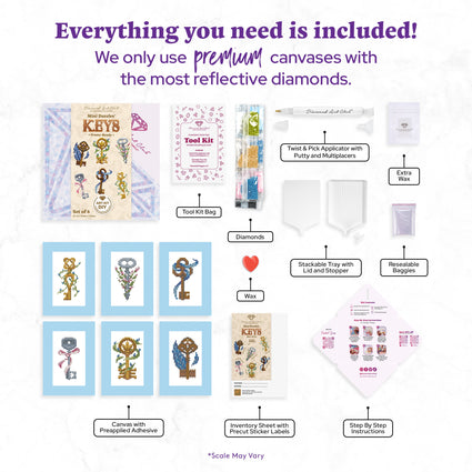 Diamond Painting Mini Dazzles™ - Keys 4" x 6" (10.2cm x 15.2cm) / Square With 21 Colors Including 2 ABs and 2 Electro Diamond and 17 Fairy Dust Diamonds / 2,641