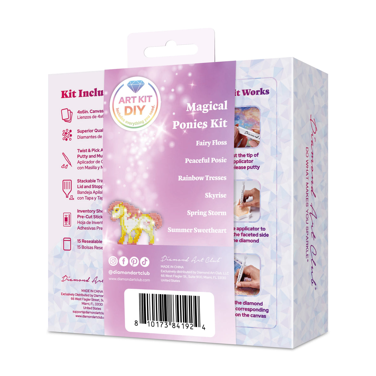 Diamond Painting Mini Dazzles™ - Magical Ponies 4" x 6" (10.2cm x 15.2cm) / Square With 18 Colors Including 2 ABs and 16 Fairy Dust Diamonds / 4,079