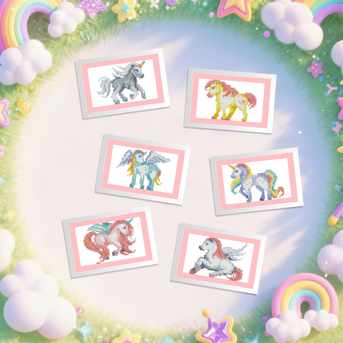 Diamond Painting Mini Dazzles™ - Magical Ponies 4" x 6" (10.2cm x 15.2cm) / Square With 18 Colors Including 2 ABs and 16 Fairy Dust Diamonds / 4,079