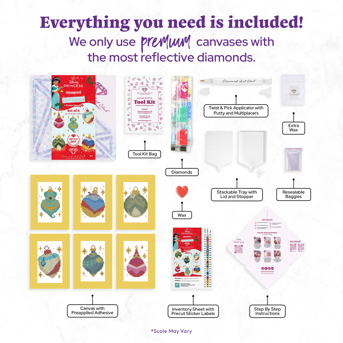Diamond Painting Mini Dazzles™ - MD Disney Princess Ornament 4" x 6" (10.2cm x 15.2cm) / Square With 24 Colors Including 2 ABs and 22 Fairy Dust Diamonds / 4,173