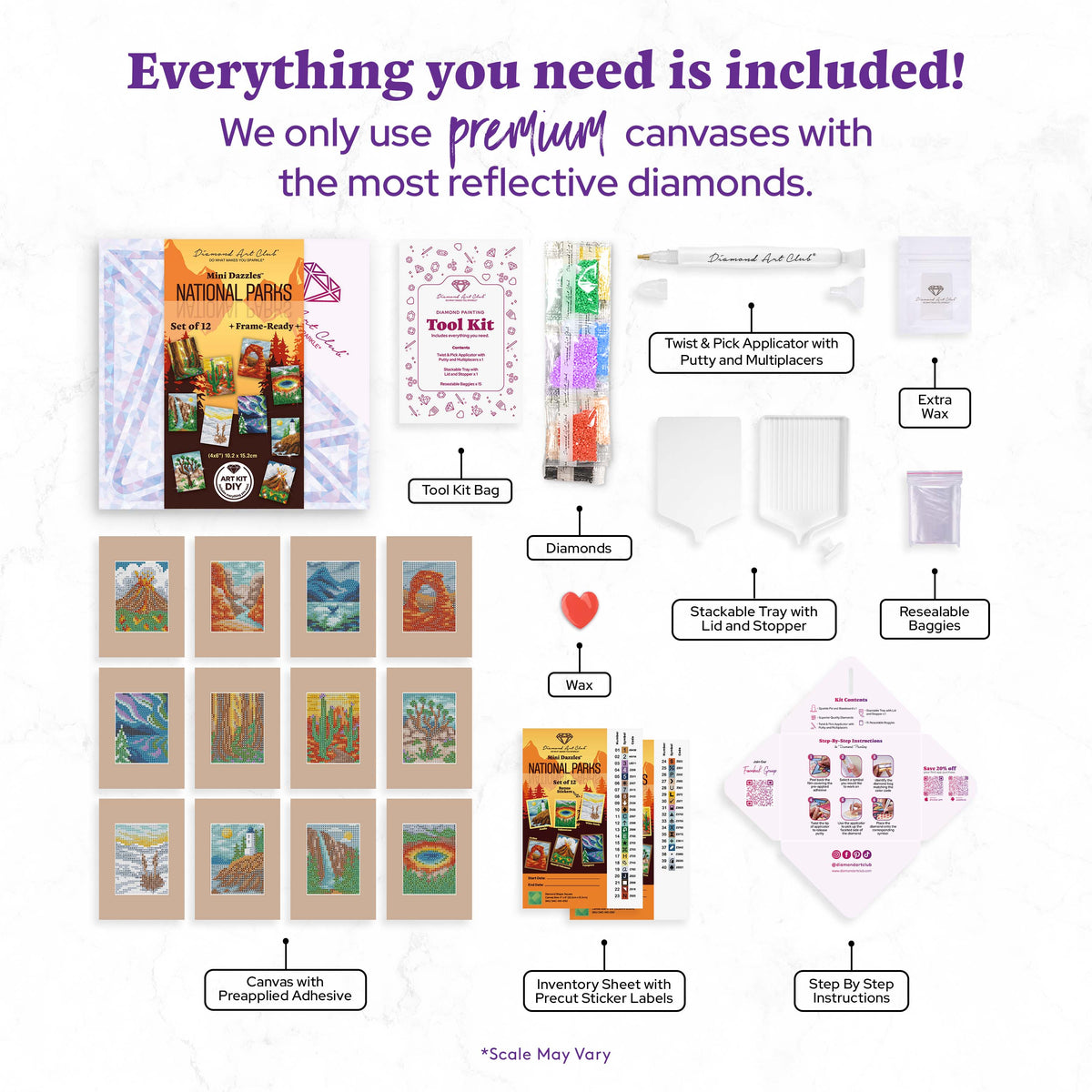 Diamond Painting Mini Dazzles™ - National Parks 4" x 6" (10.2cm x 15.2cm) / Square With 40 Colors Including 2 ABs and 1 Iridescent Diamond and 37 Fairy Dust Diamonds / 14,400