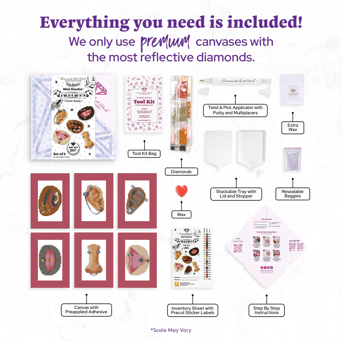Diamond Painting Mini Dazzles™ - Piercings 4" x 6" (10.2cm x 15.2cm) / Square With 21 Colors Including 2 Electro Diamond and 19 Fairy Dust Diamonds / 4,473