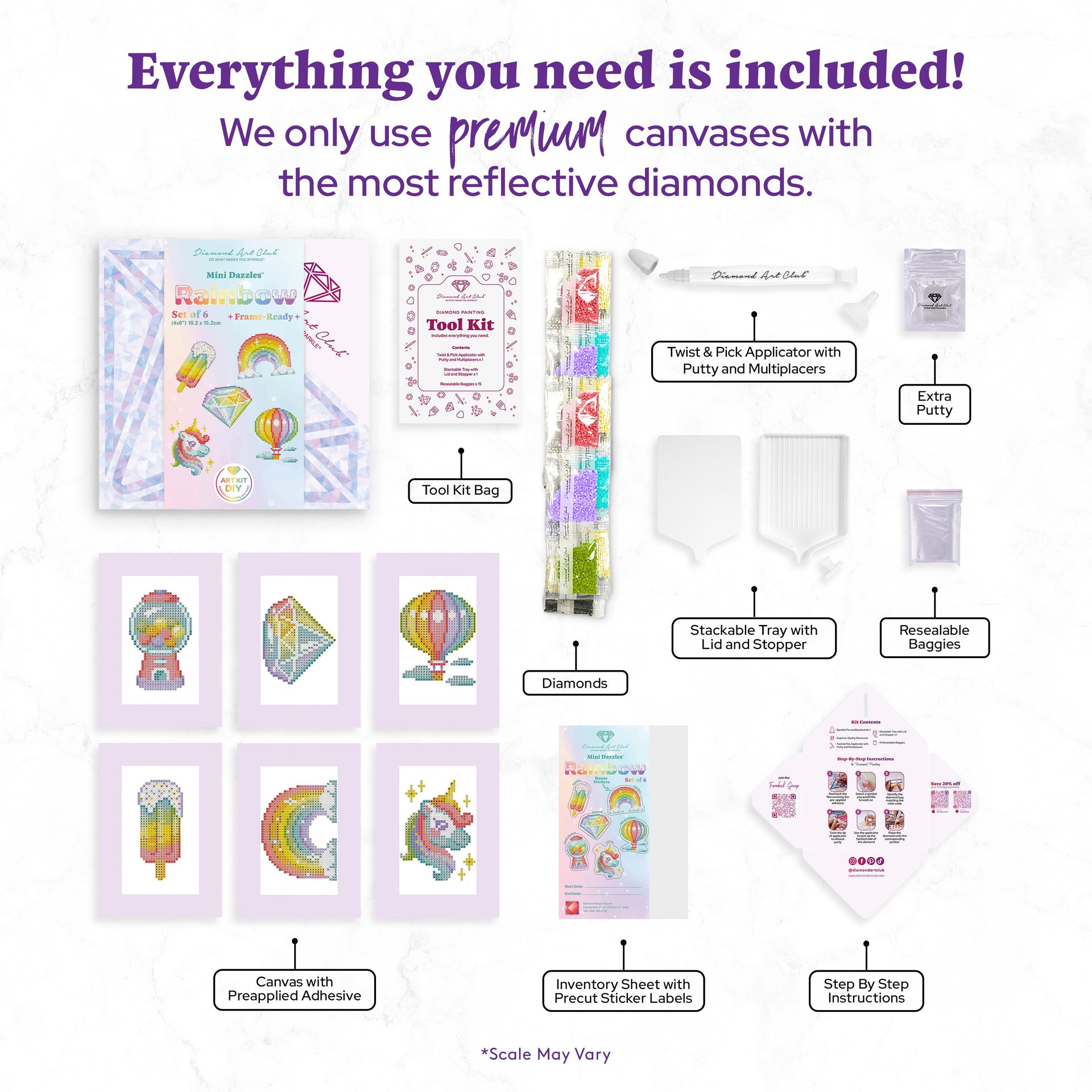 Diamond Painting Mini Dazzles™ - Rainbow 4" x 6" (10.2cm x 15.2cm) / Square With 19 Colors Including 1 AB and 18 Fairy Dust Diamonds / 4,217