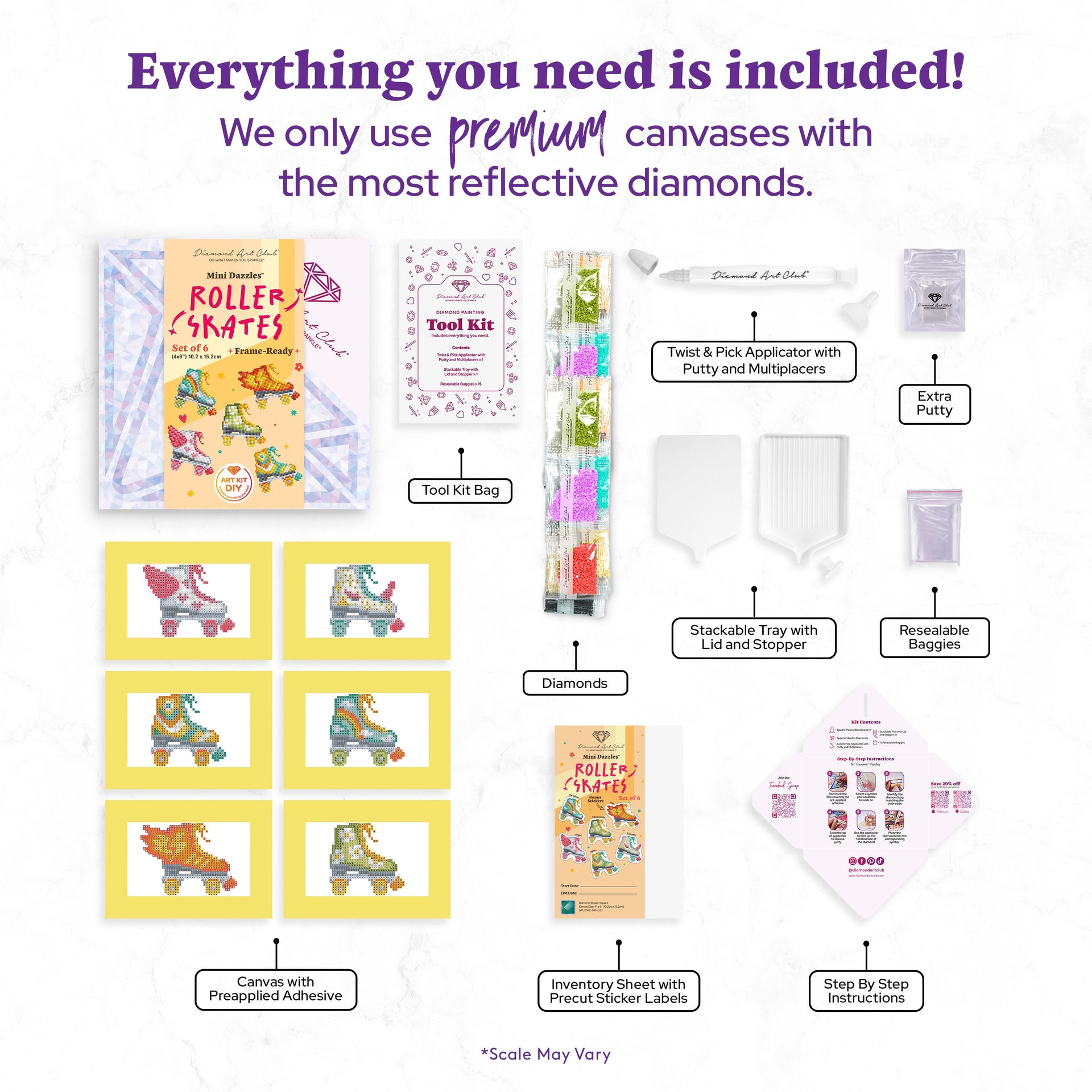 Diamond Painting Mini Dazzles™ - Roller Skates 4" x 6" (10.2cm x 15.2cm) / Square With 19 Colors Including 1 AB and 18 Fairy Dust Diamonds / 3,555