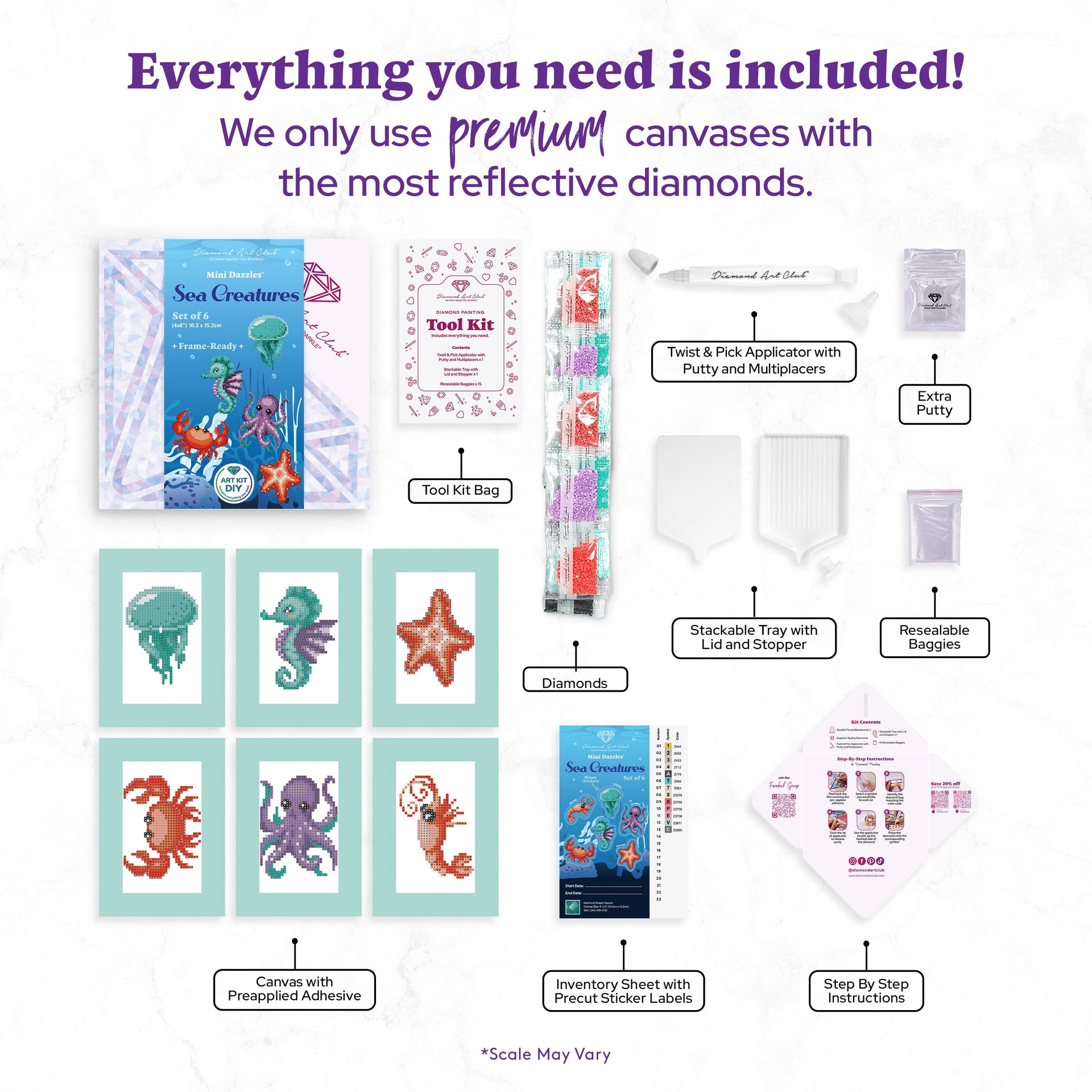 Diamond Painting Mini Dazzles™ - Sea Creatures 4" x 6" (10.2cm x 15.2cm) / Square With 18 Colors Including 18 Fairy Dust Diamonds / 3,650