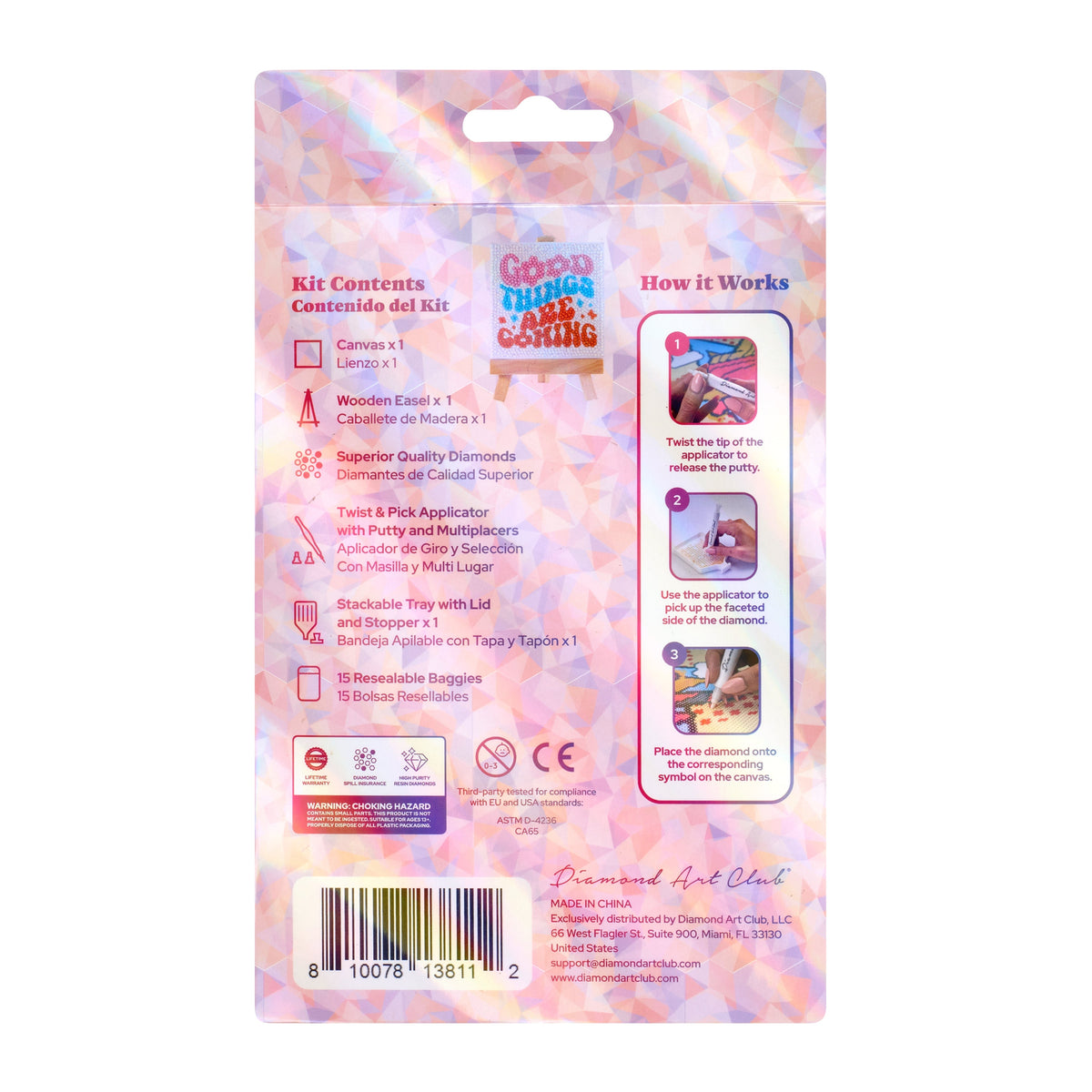 Diamond Painting Mini Easels - Good Things Are Coming 3.9" x 3.9" (10cm x 10cm) / Round with 5 Colors including 1 AB and 1 Fairy Dust Diamond / 1,219