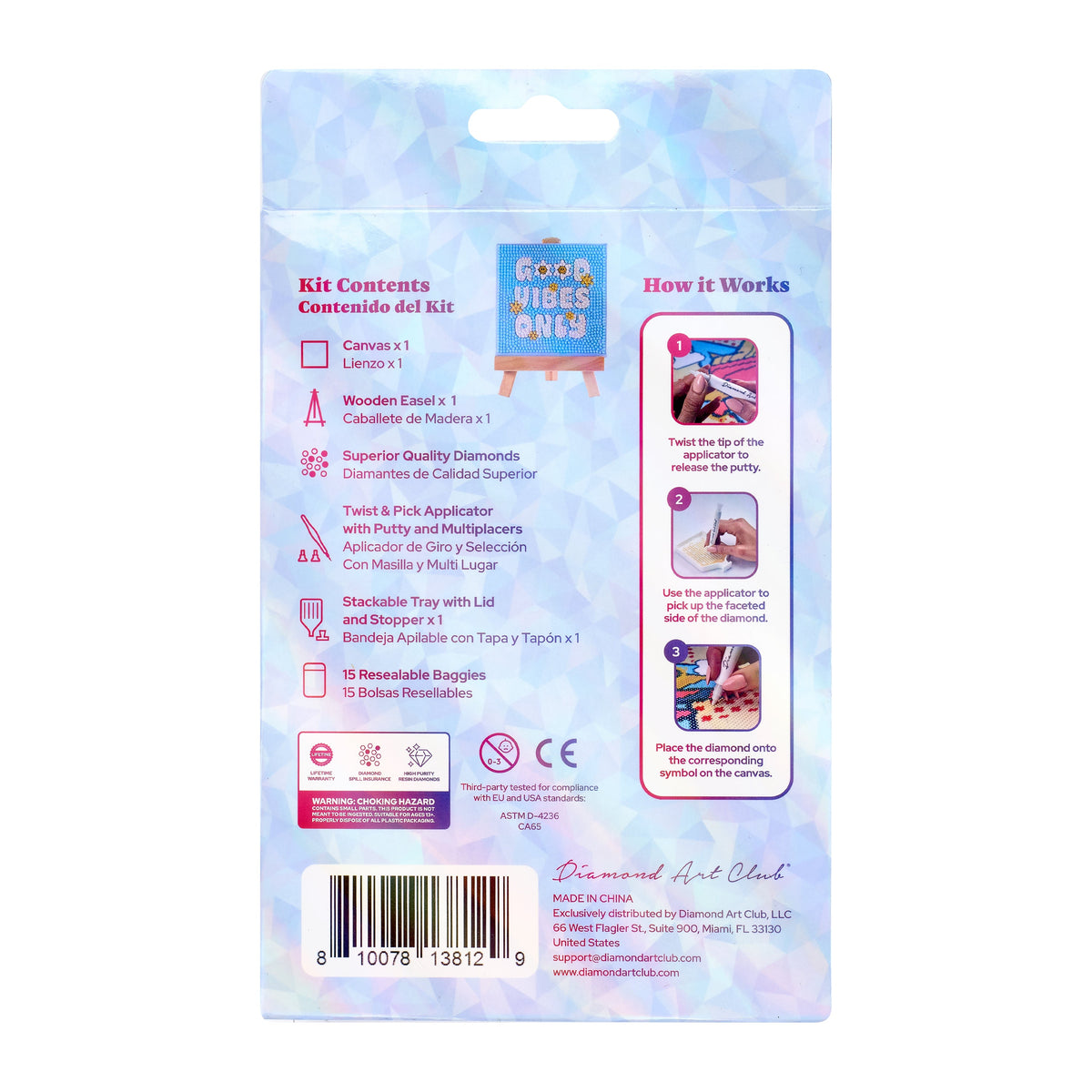 Diamond Painting Mini Easels - Good Vibes Only 3.9" x 3.9" (10cm x 10cm) / Round with 4 Colors including 2 ABs and 1 Fairy Dust Diamond / 1,219