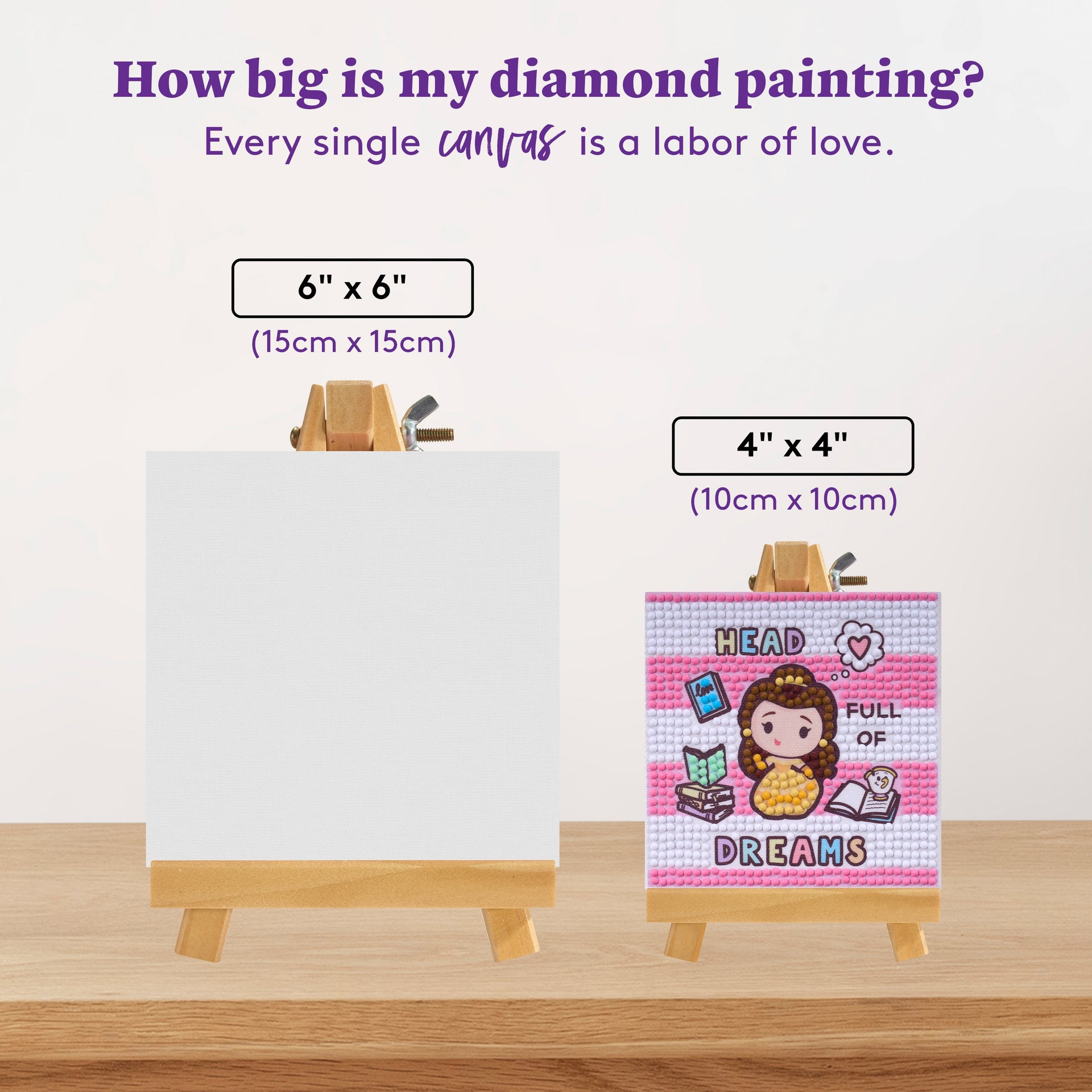 Diamond Painting Mini Easels - Head Full of Dreams 3.9" x 3.9" (10cm x 10cm) / Round with 8 Colors / 752