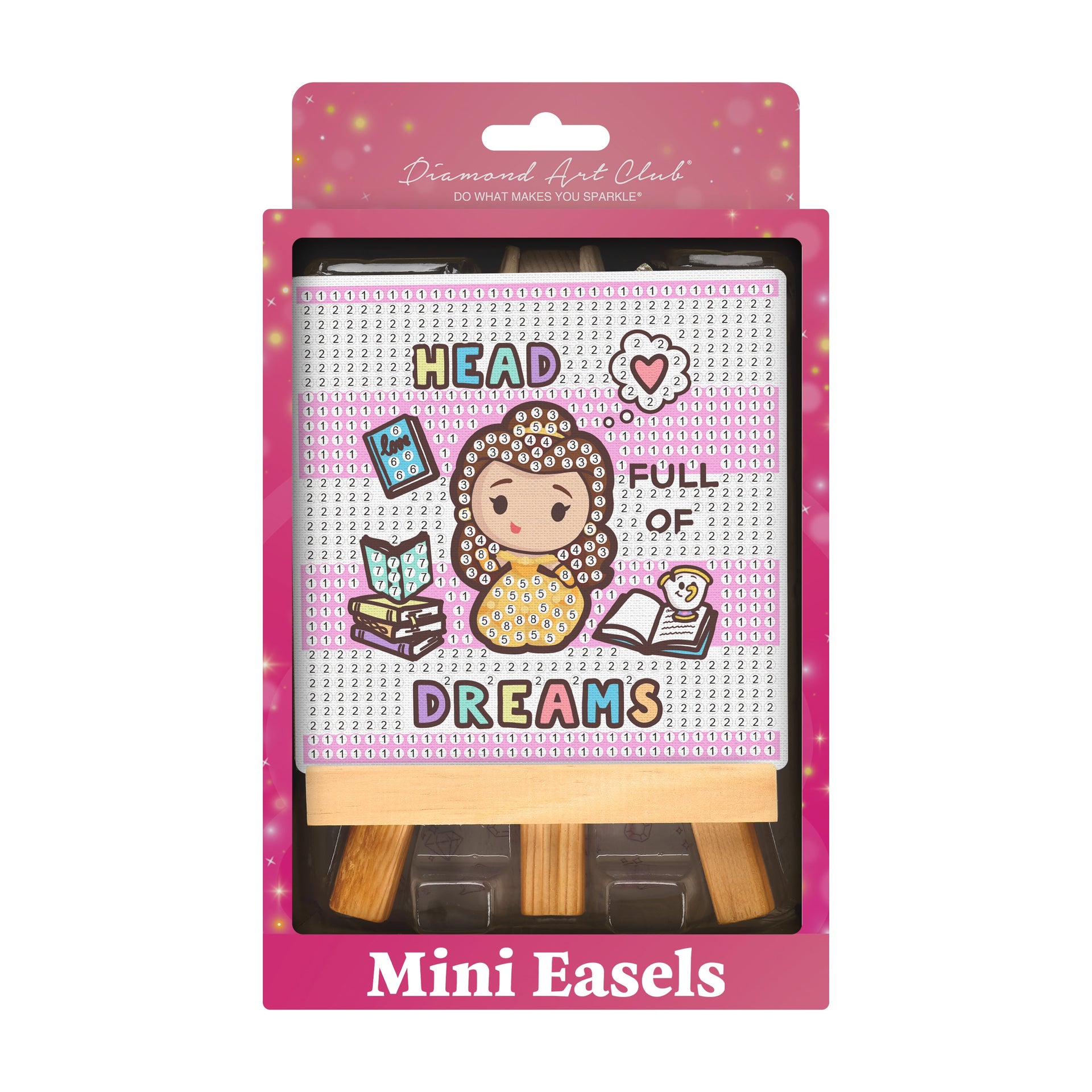 Diamond Painting Mini Easels - Head Full of Dreams 3.9" x 3.9" (10cm x 10cm) / Round with 8 Colors / 752