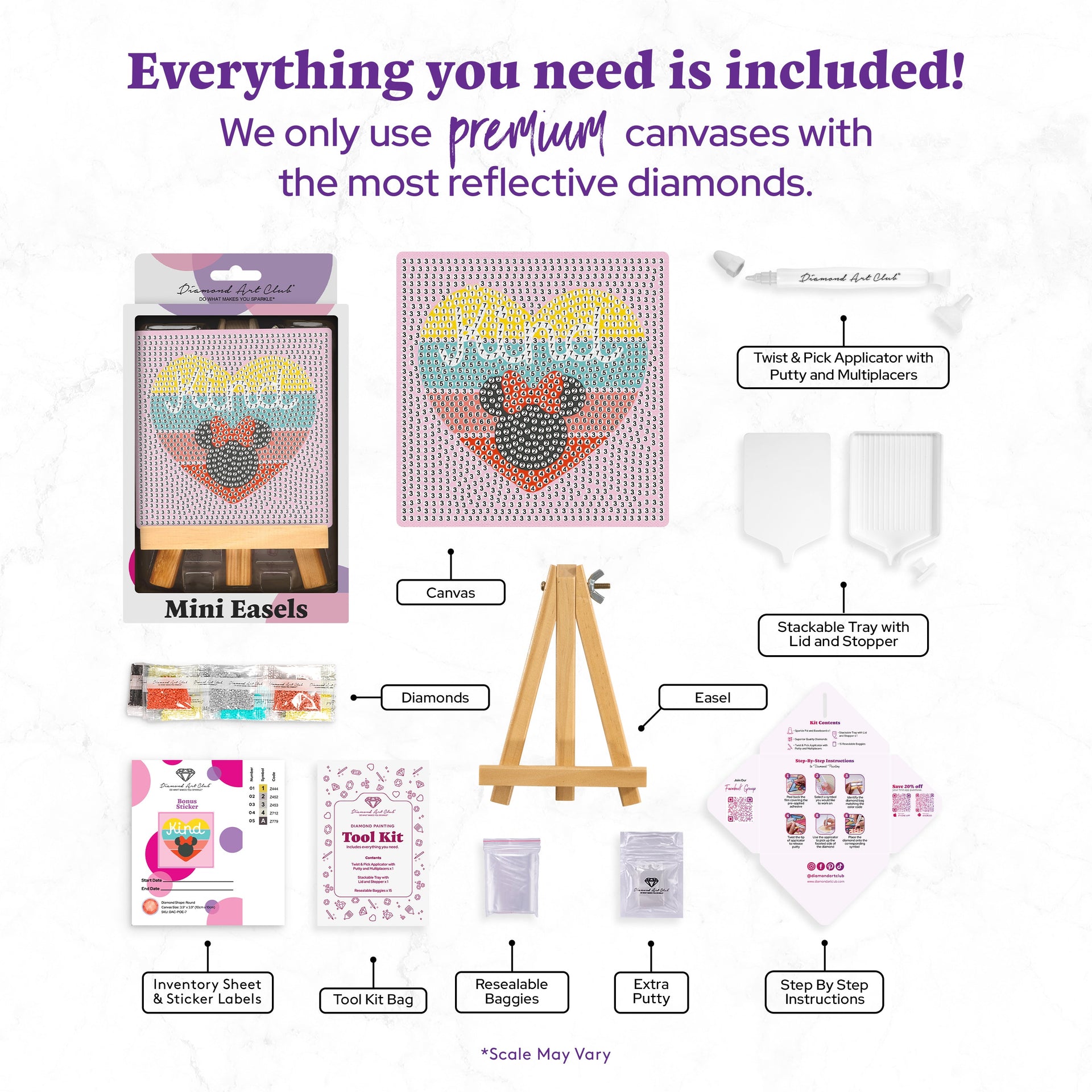 Diamond Painting Mini Easels - Kind Minnie™ 3.9" x 3.9" (10cm x 10cm) / Round with 7 Colors Including 2 Fairy Dust Diamonds / 1,317