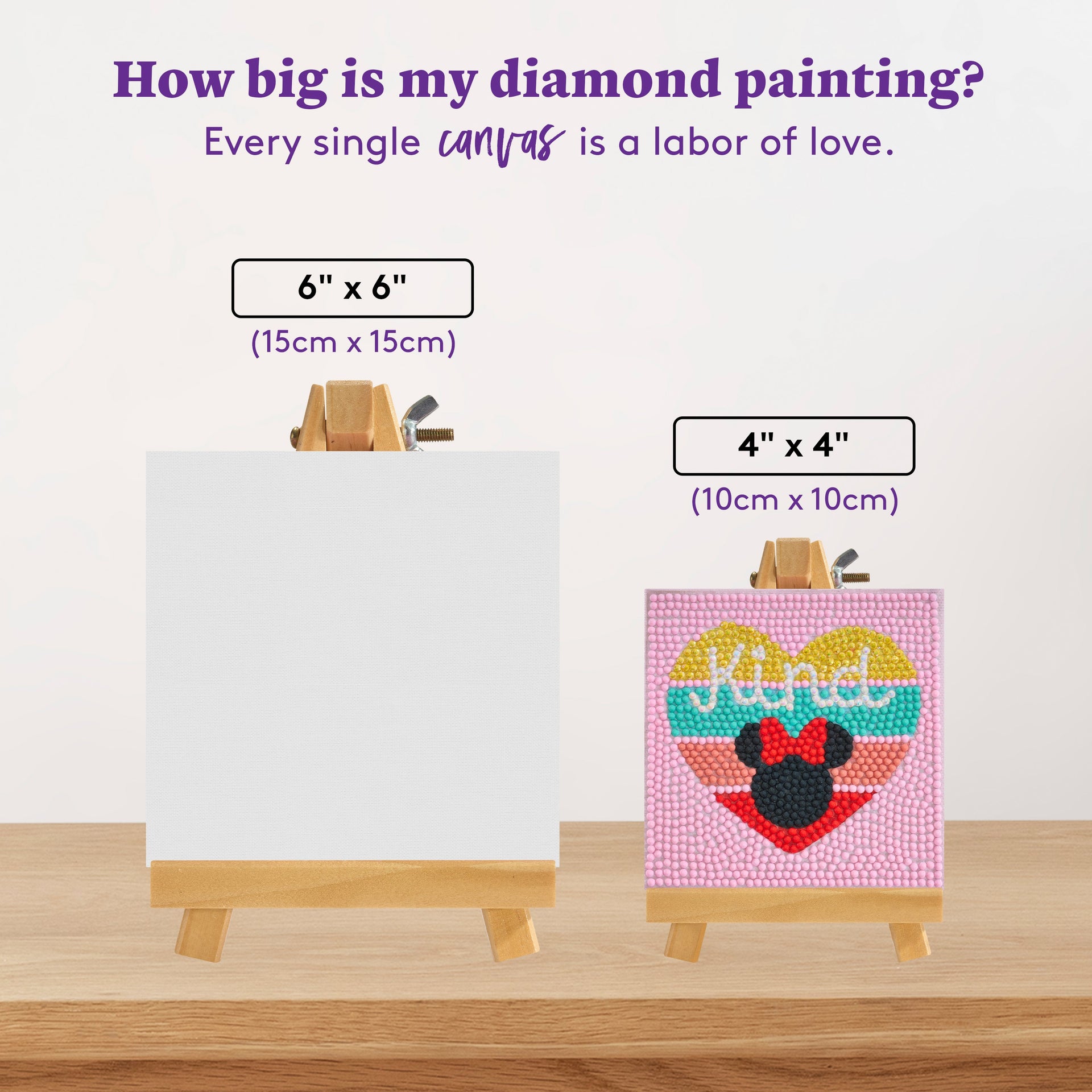 Diamond Painting Mini Easels - Kind Minnie™ 3.9" x 3.9" (10cm x 10cm) / Round with 7 Colors Including 2 Fairy Dust Diamonds / 1,317