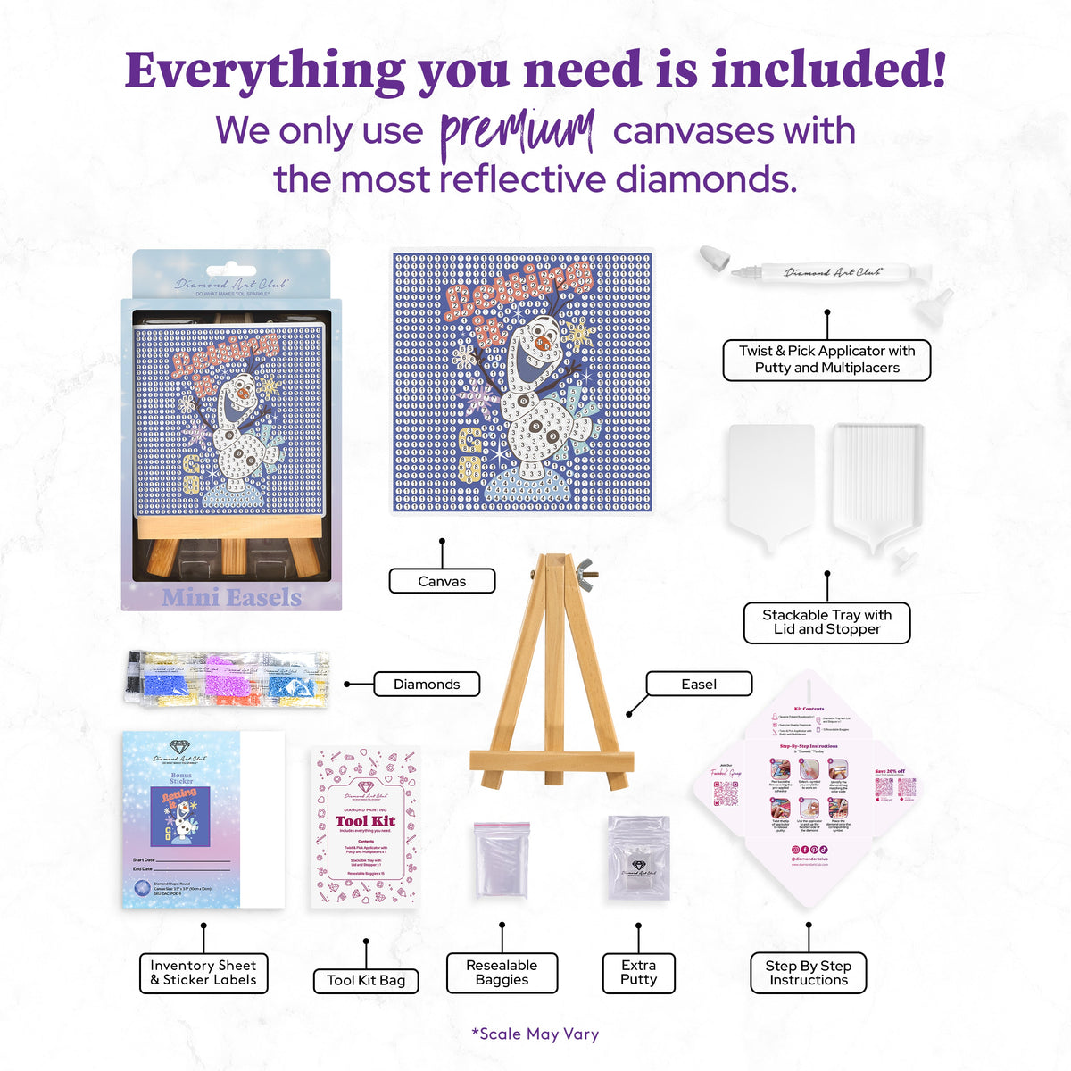 Diamond Painting Mini Easels - Olaf™ Letting It Go 3.9" x 3.9" (10cm x 10cm) / Round with 11 Colors / 925