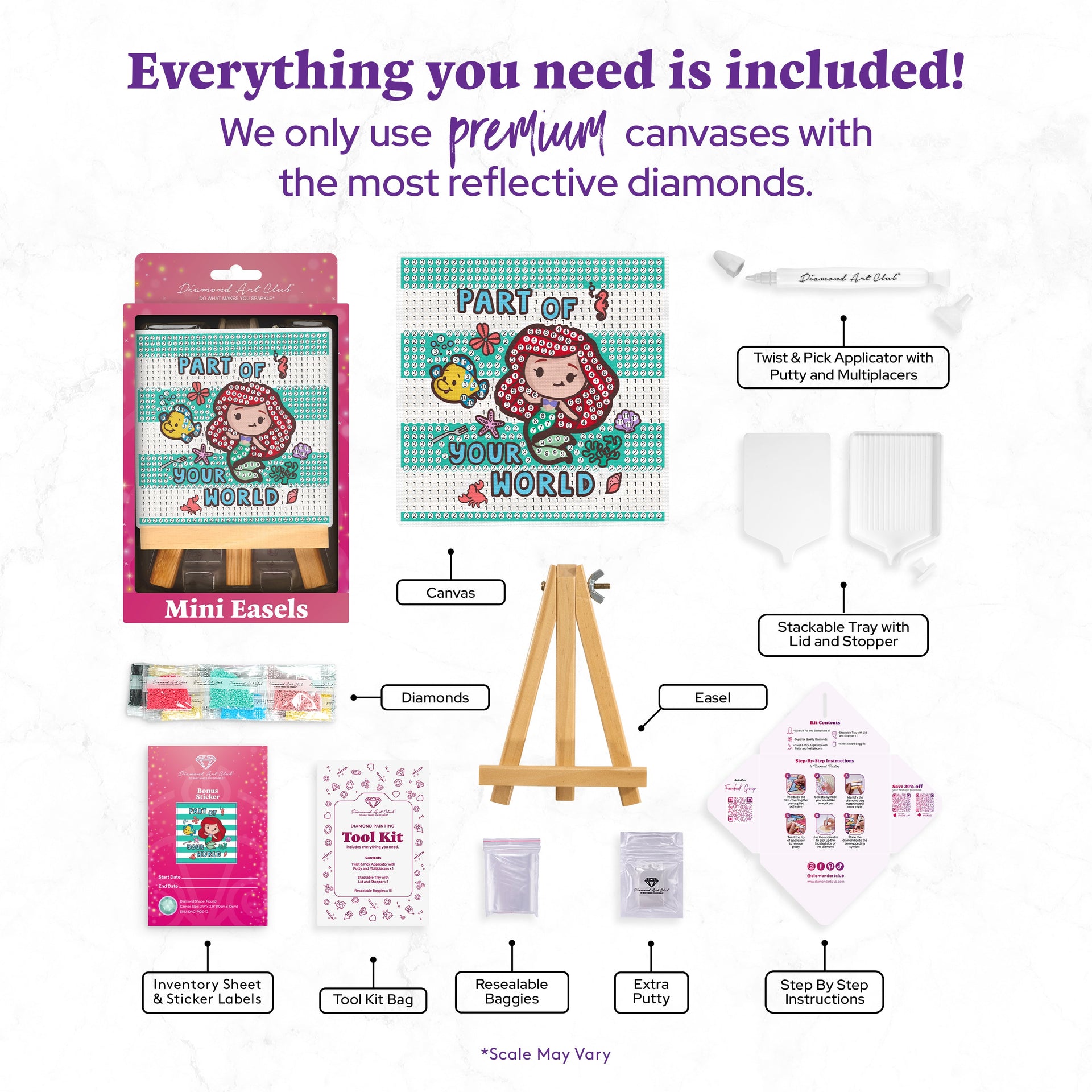 Diamond Painting Mini Easels - Part of Your World 3.9" x 3.9" (10cm x 10cm) / Round with 11 Colors / 751