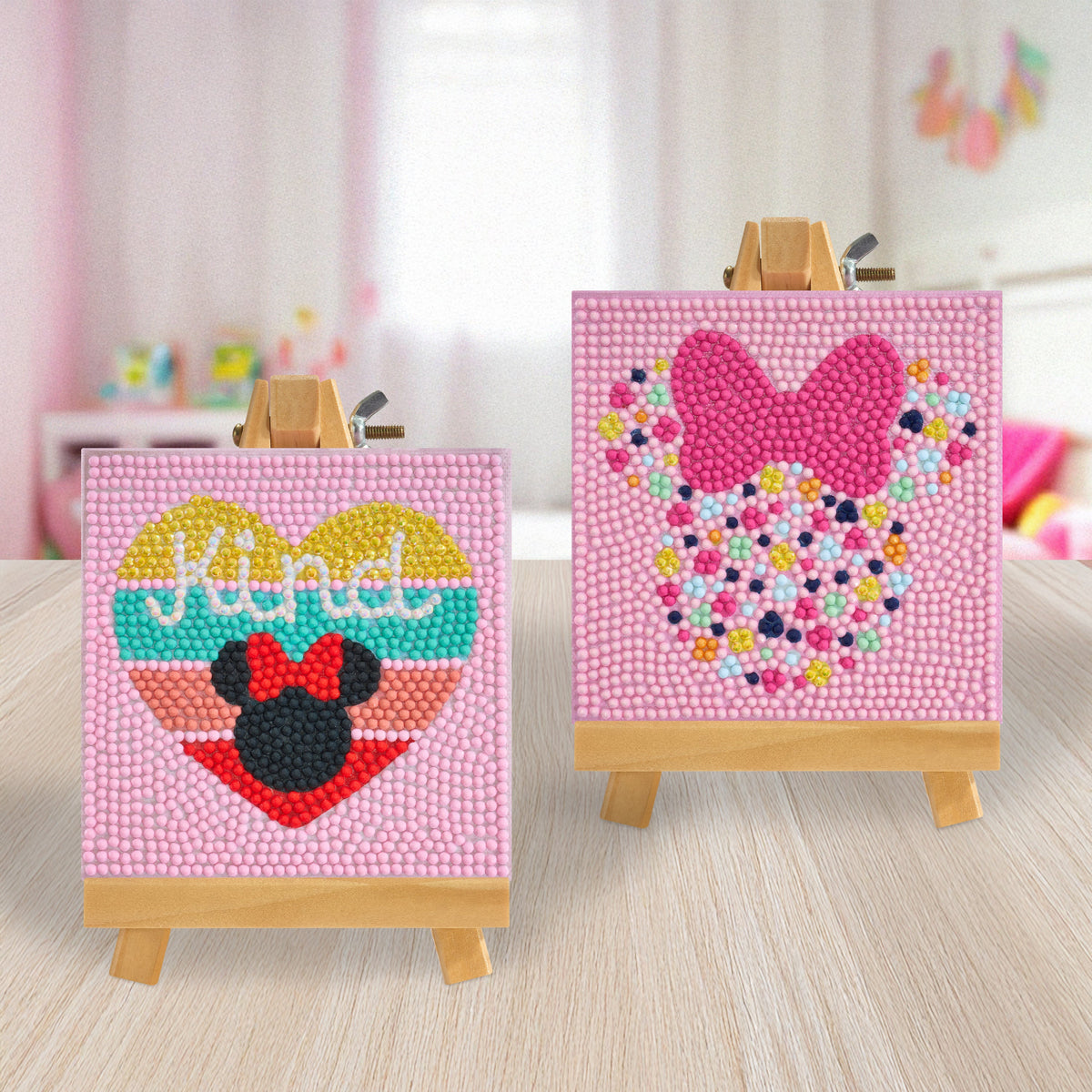 Diamond Painting Mini Easels - Pink Minnie™ 3.9" x 3.9" (10cm x 10cm) / Round with 7 Colors Including 2 Fairy Dust Diamonds / 1,286