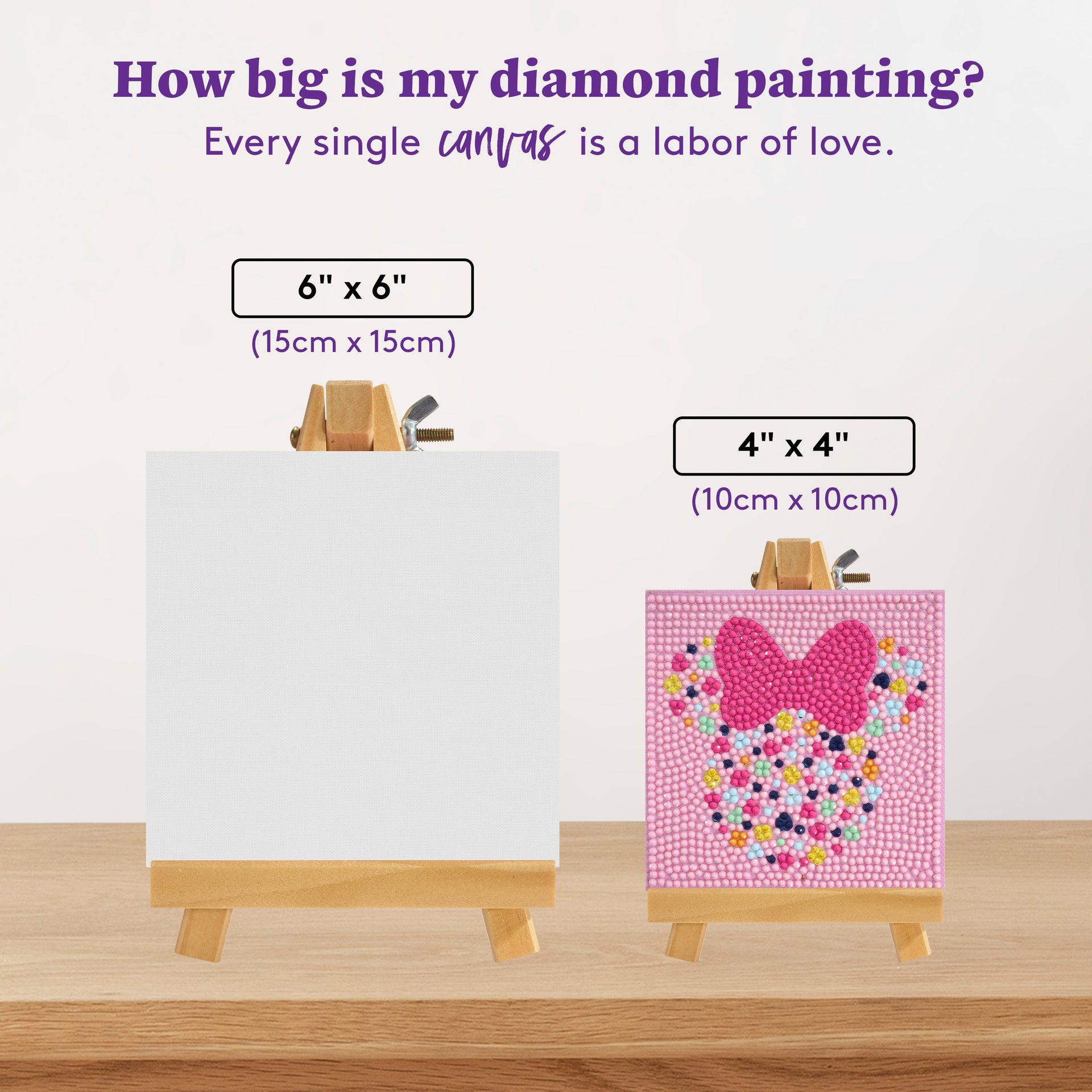 Diamond Painting Mini Easels - Pink Minnie™ 3.9" x 3.9" (10cm x 10cm) / Round with 7 Colors Including 2 Fairy Dust Diamonds / 1,286