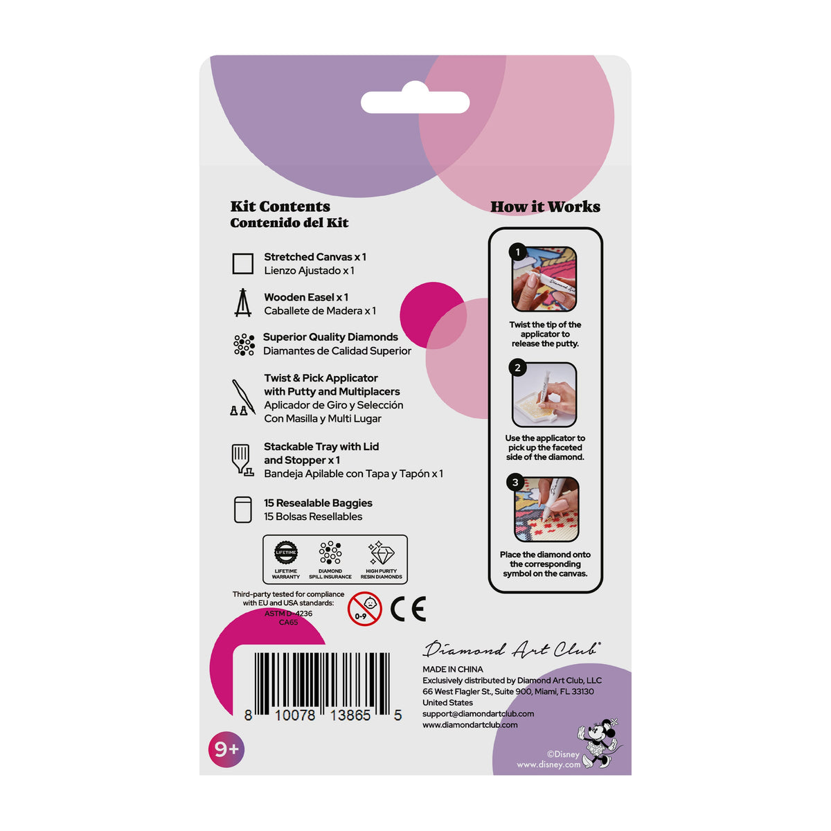 Diamond Painting Mini Easels - Pink Minnie™ 3.9" x 3.9" (10cm x 10cm) / Round with 7 Colors Including 2 Fairy Dust Diamonds / 1,286