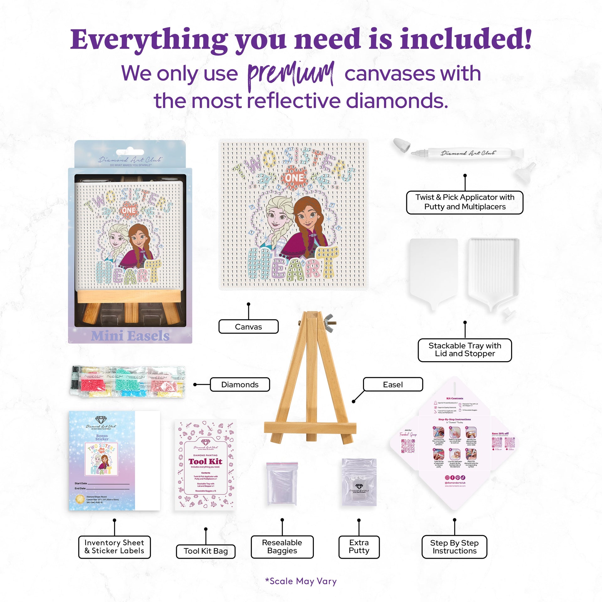Diamond Painting Mini Easels - Two Sisters One Heart 3.9" x 3.9" (10cm x 10cm) / Round with 8 Colors / 798