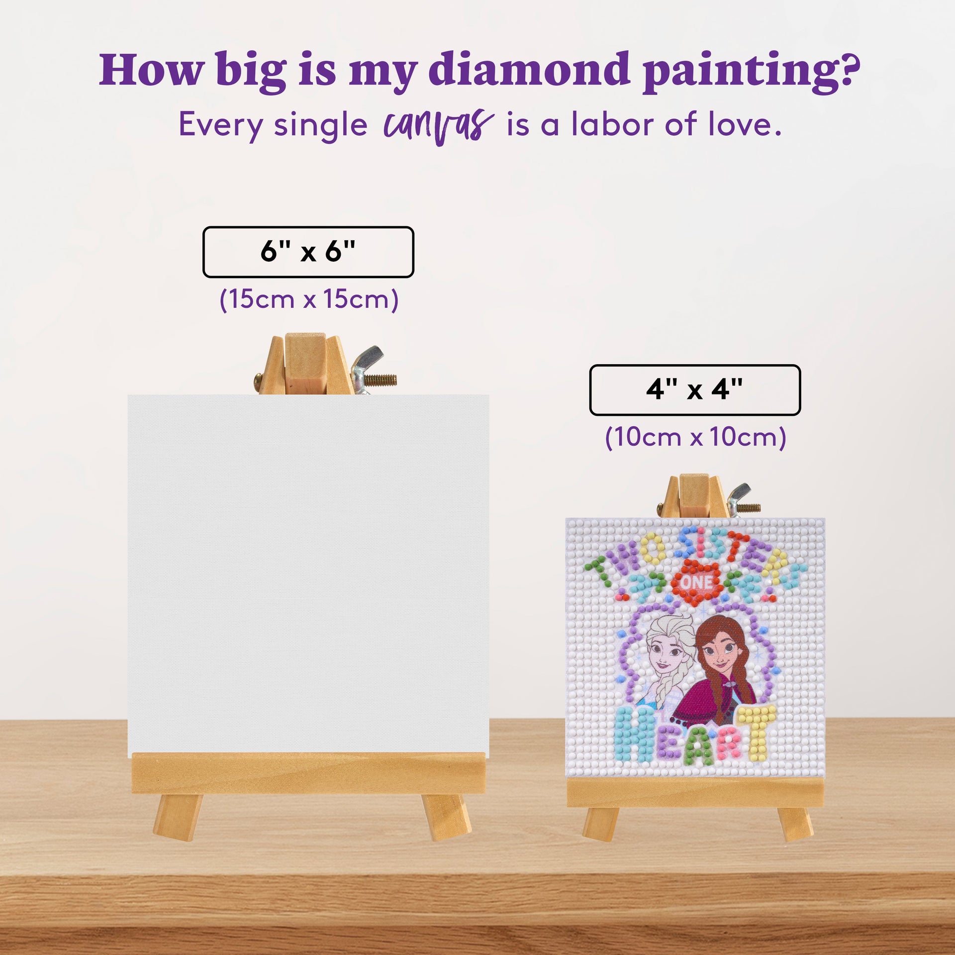 Diamond Painting Mini Easels - Two Sisters One Heart 3.9" x 3.9" (10cm x 10cm) / Round with 8 Colors / 798