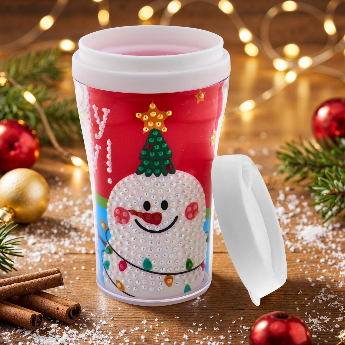 Diamond Painting Mini Tumblr - Holly Jolly 5.3" x 3.1" (13.4cm x 8cm) / Round with 14 Colors including 3 ABs and 3 Fairy Dust Diamonds / 595