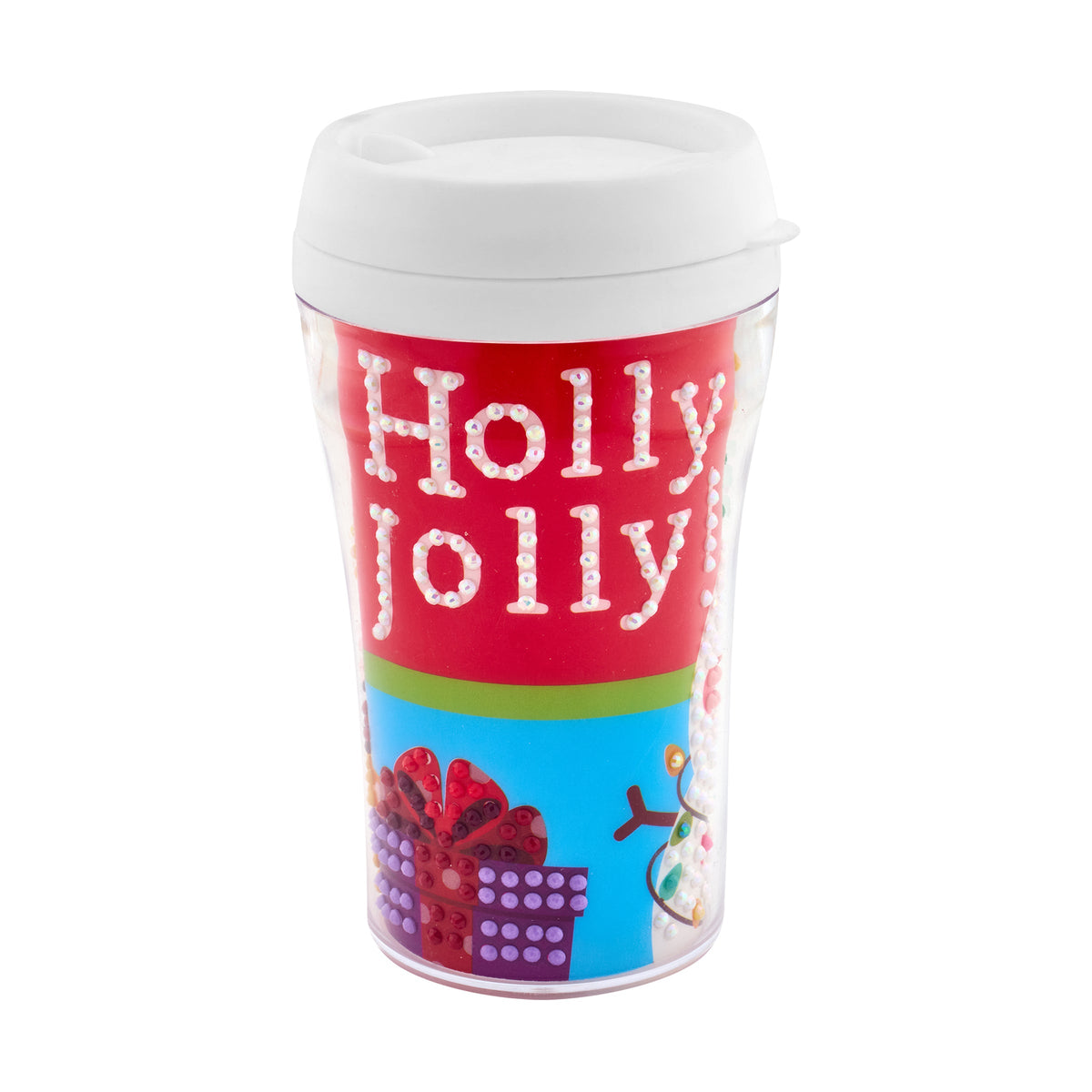 Diamond Painting Mini Tumblr - Holly Jolly 5.3" x 3.1" (13.4cm x 8cm) / Round with 14 Colors including 3 ABs and 3 Fairy Dust Diamonds / 595