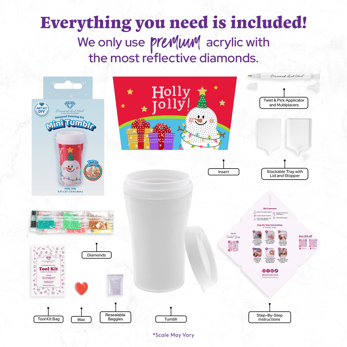 Diamond Painting Mini Tumblr - Holly Jolly 5.3" x 3.1" (13.4cm x 8cm) / Round with 14 Colors including 3 ABs and 3 Fairy Dust Diamonds / 595