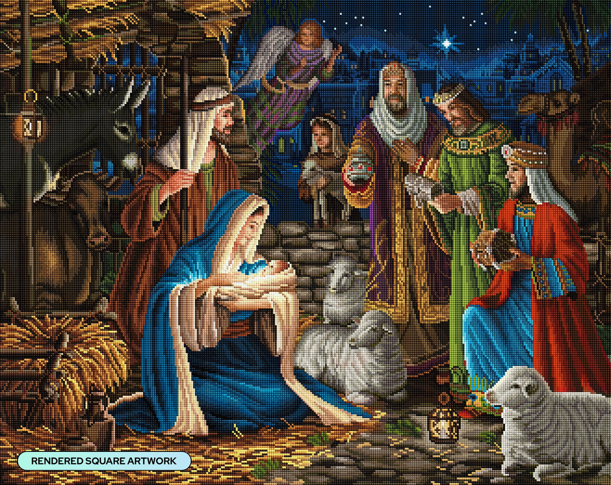 Diamond Painting Miracle in Bethlehem 32.3" x 25.6" (81.9cm x 65cm) / Square with 62 Colors including 4 ABs and 4 Fairy Dust Diamonds / 85,869