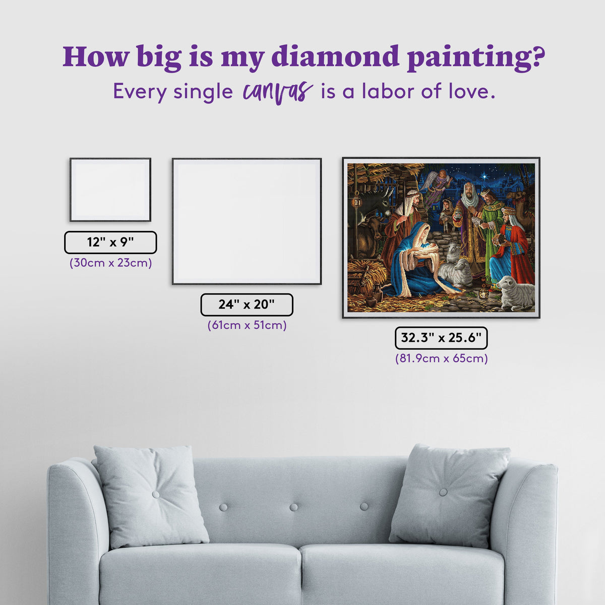 Diamond Painting Miracle in Bethlehem 32.3" x 25.6" (81.9cm x 65cm) / Square with 62 Colors including 4 ABs and 4 Fairy Dust Diamonds / 85,869