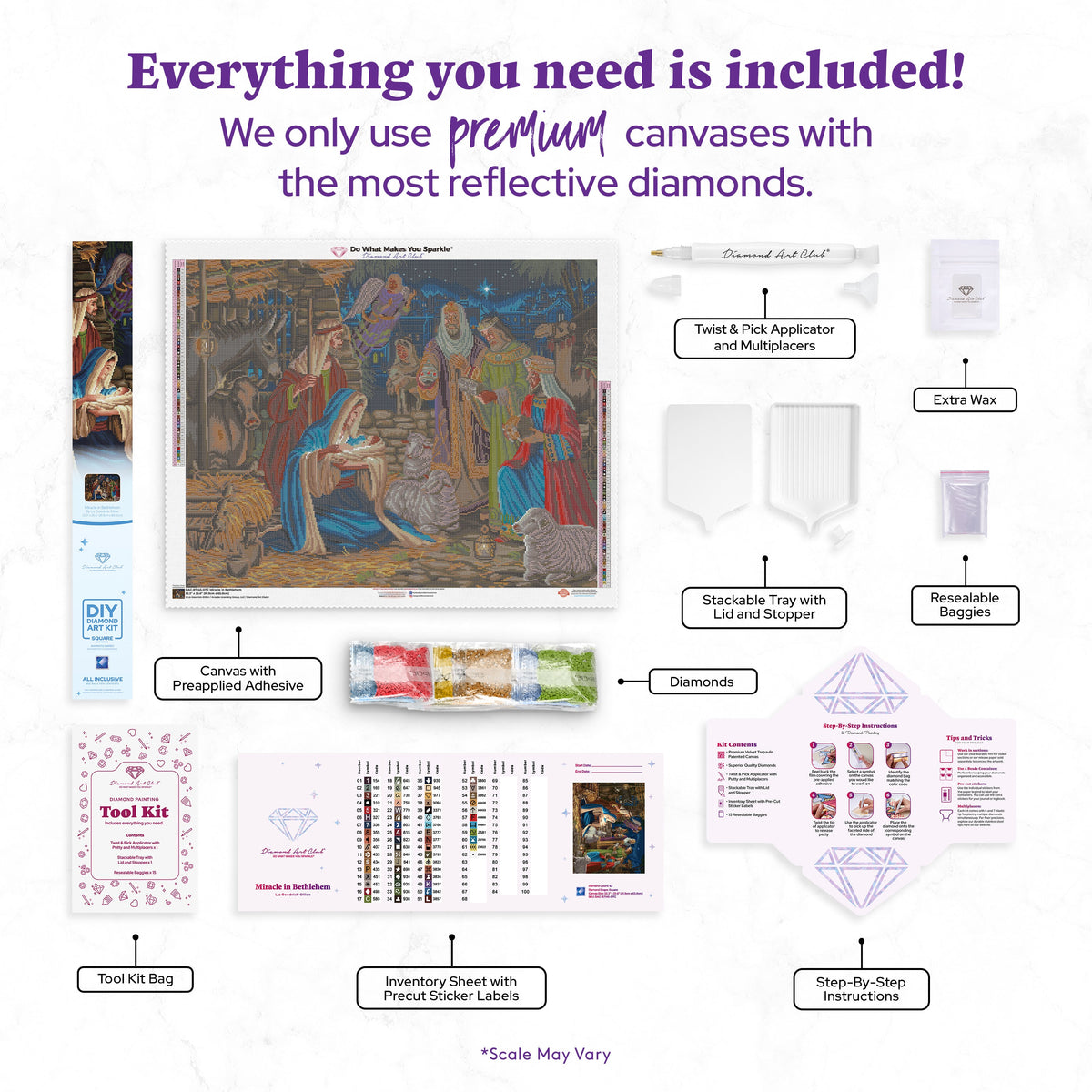 Diamond Painting Miracle in Bethlehem 32.3" x 25.6" (81.9cm x 65cm) / Square with 62 Colors including 4 ABs and 4 Fairy Dust Diamonds / 85,869