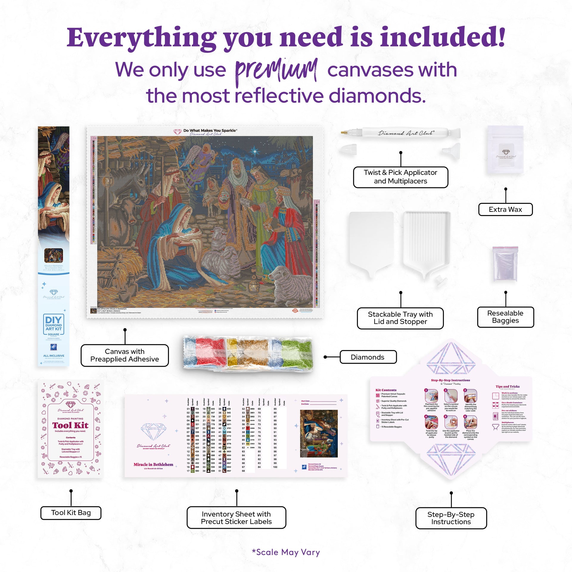 Diamond Painting Miracle in Bethlehem 32.3" x 25.6" (81.9cm x 65cm) / Square with 62 Colors including 4 ABs and 4 Fairy Dust Diamonds / 85,869