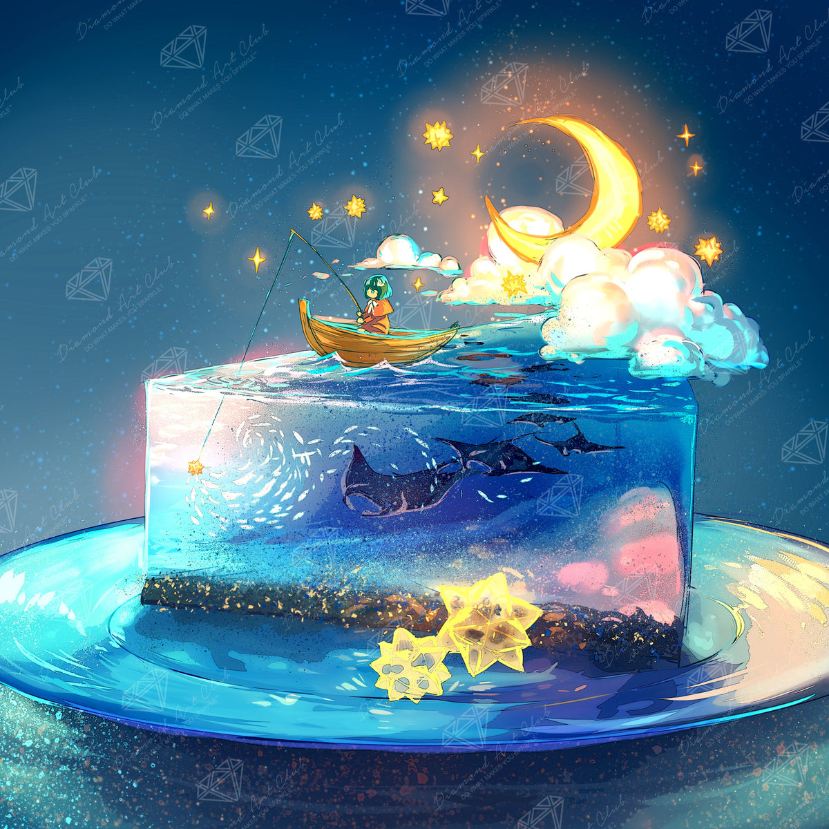 Diamond Painting Moon Cake 22" x 22" (55.6cm x 55.6cm) / Round with 67 Colors including 3 ABs and 2 Fairy Dust Diamonds / 40,804