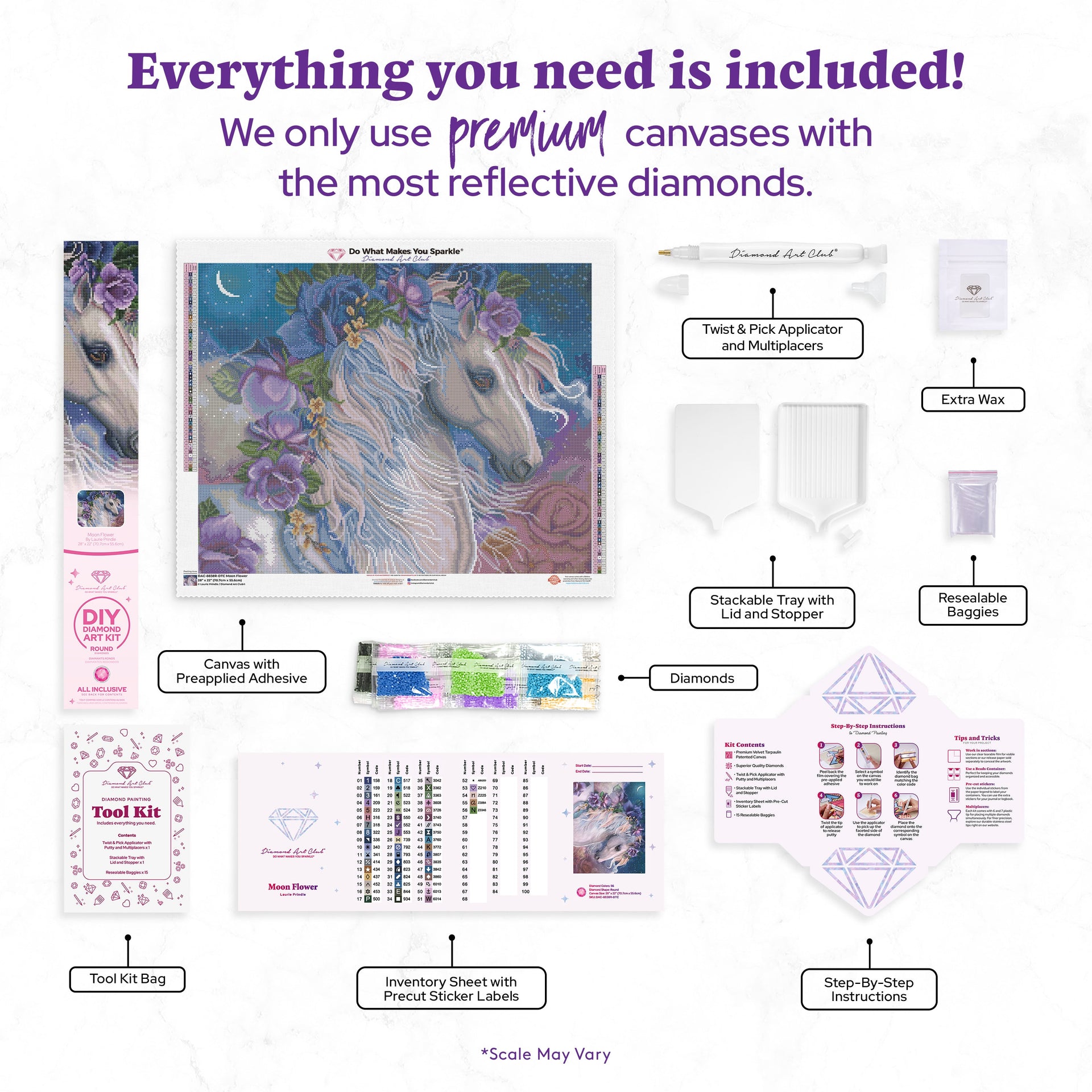 Diamond Painting Moon Flower 28" x 22" (70.7cm x 55.6cm) / Round with 56 Colors including 1 AB and 4 Fairy Dust Diamonds / 51,914