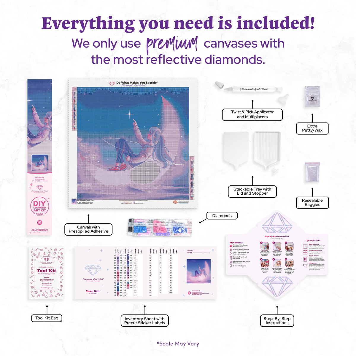 Diamond Painting Moon Gaze 22" x 22" (55.6cm x 55.6cm) / Round with 31 Colors including 2 ABs and 3 Fairy Dust Diamonds / 40,804