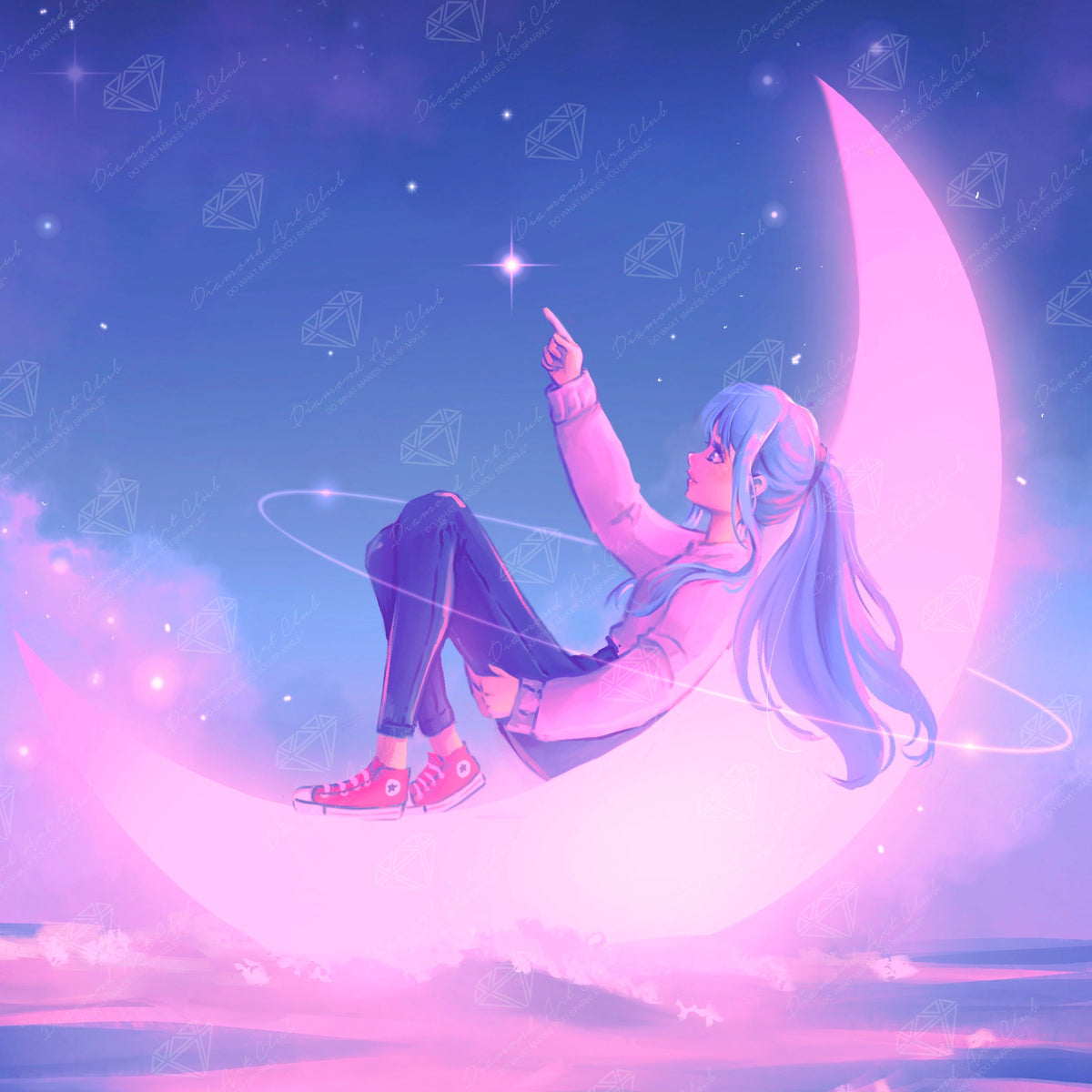 Diamond Painting Moon Gaze 22" x 22" (55.6cm x 55.6cm) / Round with 31 Colors including 2 ABs and 3 Fairy Dust Diamonds / 40,804