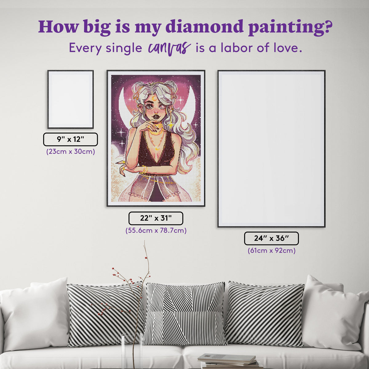 Diamond Painting Moon Girl 22" x 31" (55.6cm x 78.7cm) / Round With 46 Colors Including 1 AB and 1 Iridescent Diamond and 1 Frosted Diamond and 2 Fairy Dust Diamonds / 57,772