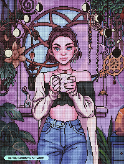 Diamond Painting Moon Girlfriend 22" x 29" (55.8cm x 74cm) / Round With 65 Colors Including 4 ABs, 1 Electro Diamonds, and 1 Fairy Dust Diamonds / 52,536