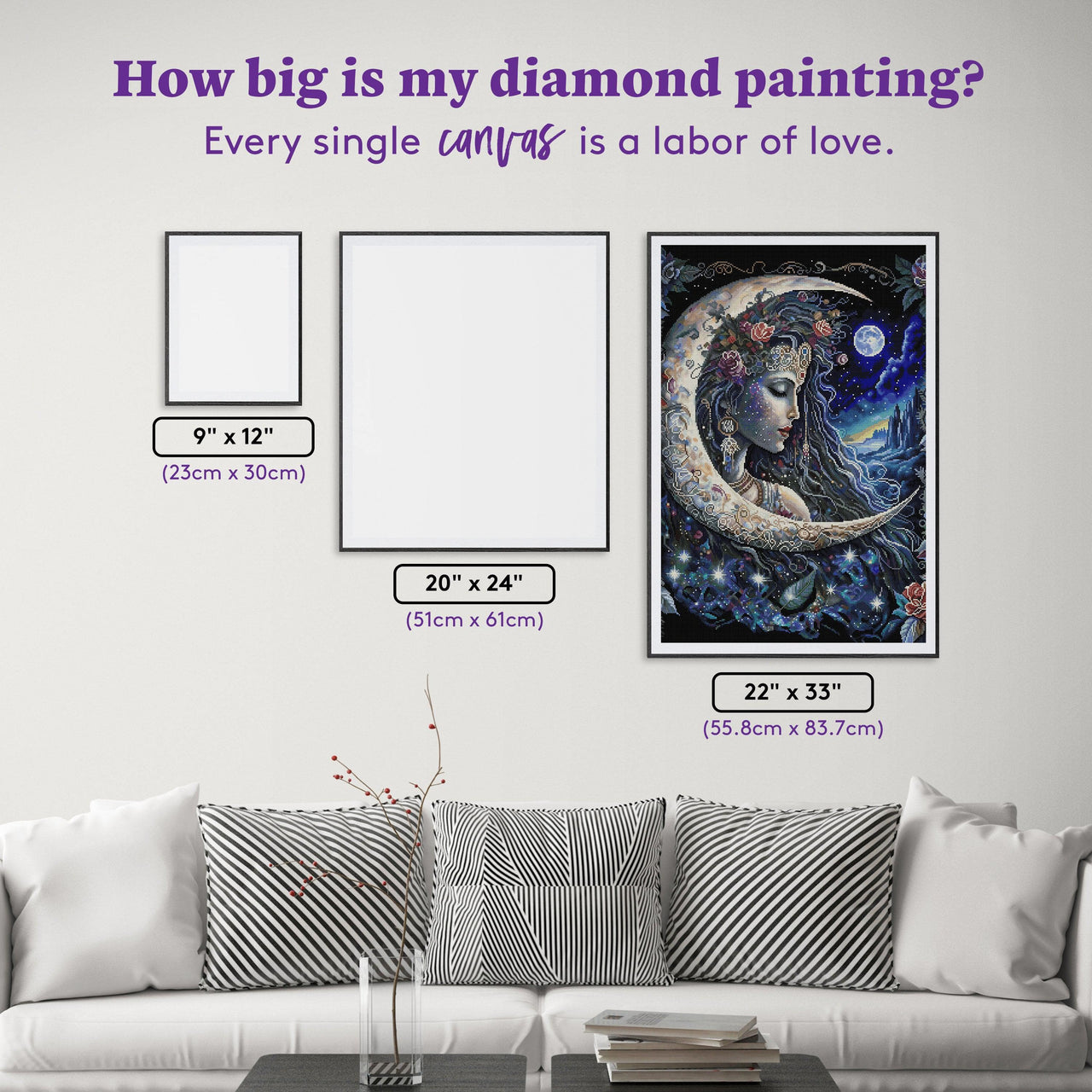 Diamond Painting Moon Goddess 22" x 33" (55.8cm x 83.7cm) / Square with 68 Colors including 4 ABs and 1 Fairy Dust Diamonds / 75,264