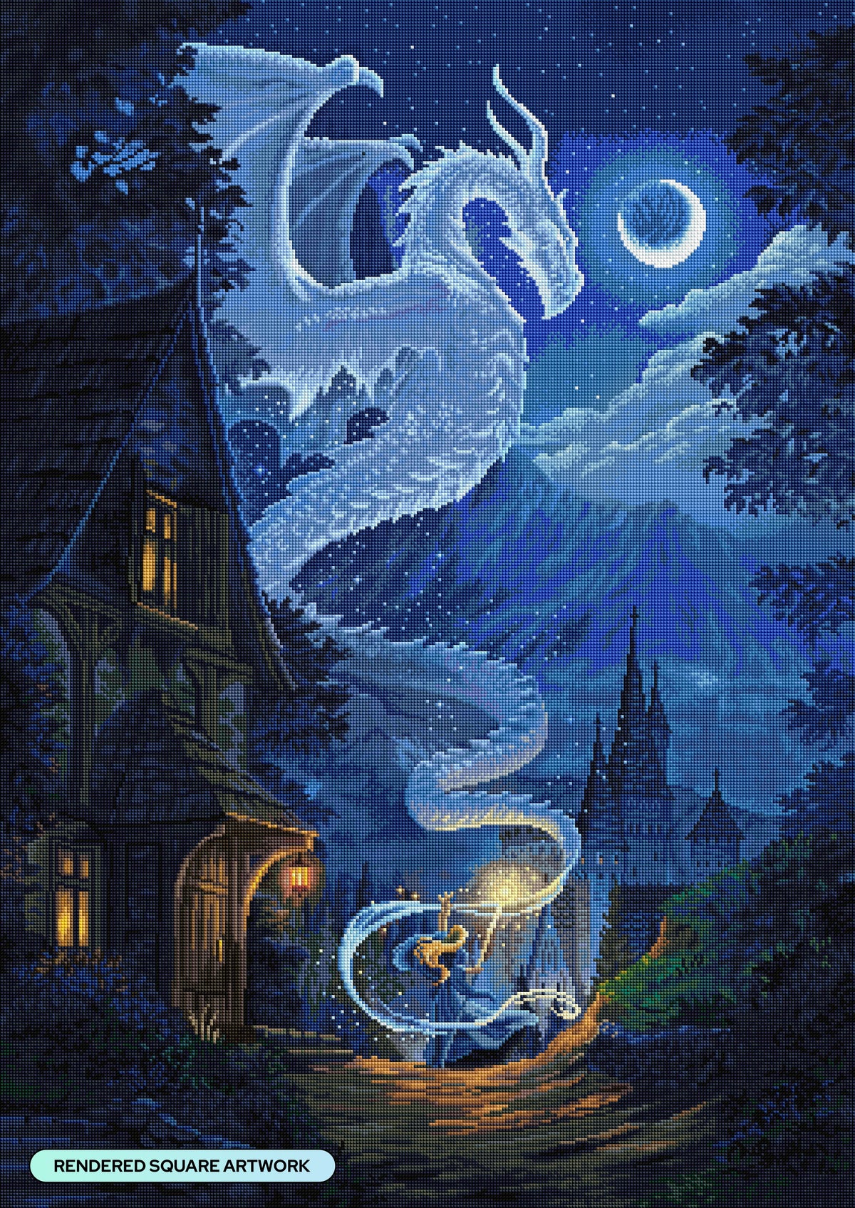 Diamond Painting Moonlight Dragon 27.6" x 39" (69.9cm x 98.8cm) / Square with 69 Colors including 2 ABs and 1 Iridescent Diamond and 4 Fairy Dust Diamonds / 111,557