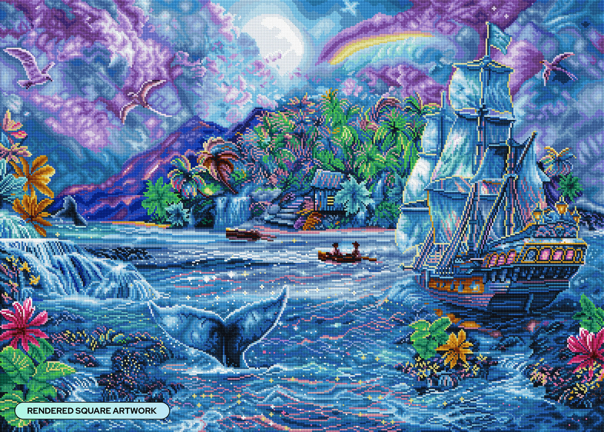 Diamond Painting Moonlight Paradise 38.6" x 27.6" (97.8cm x 69.9cm) / Square with 58 Colors including 3 ABs and 3 Fairy Dust Diamonds / 110,433