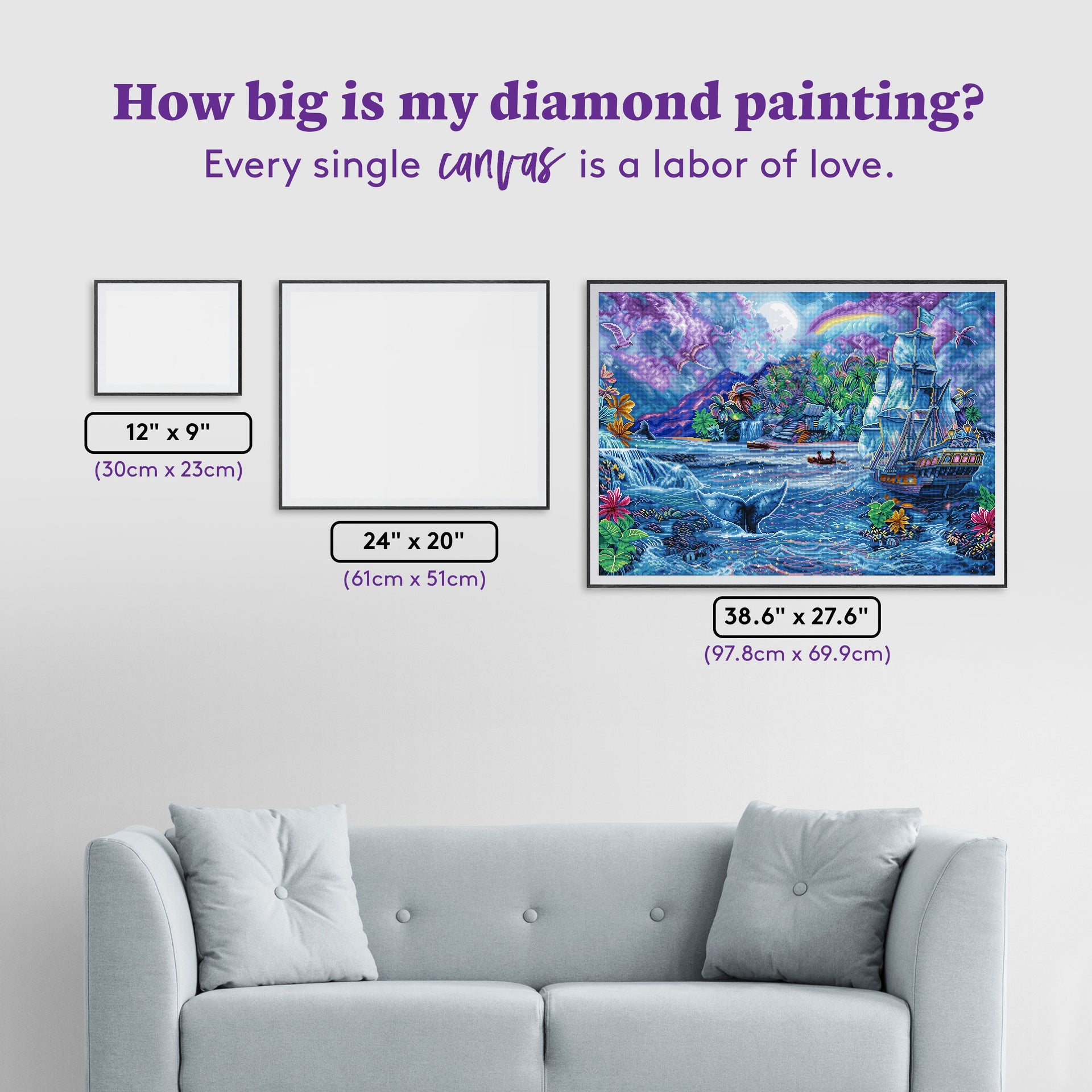 Diamond Painting Moonlight Paradise 38.6" x 27.6" (97.8cm x 69.9cm) / Square with 58 Colors including 3 ABs and 3 Fairy Dust Diamonds / 110,433