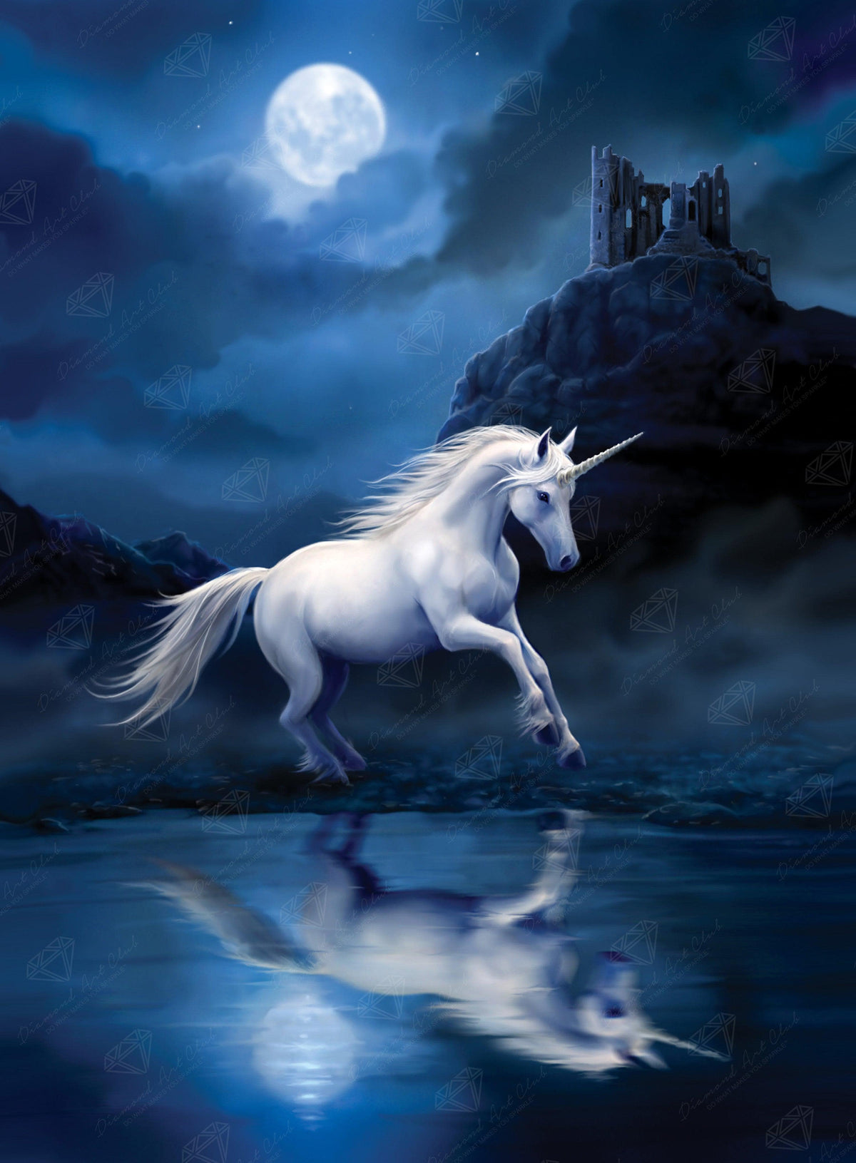 Diamond Painting Moonlight Unicorn 20" x 27" (50.7cm x 69cm) / Round with 36 Colors Including 2 ABs and 3 Fairy Dust Diamonds / 44,526