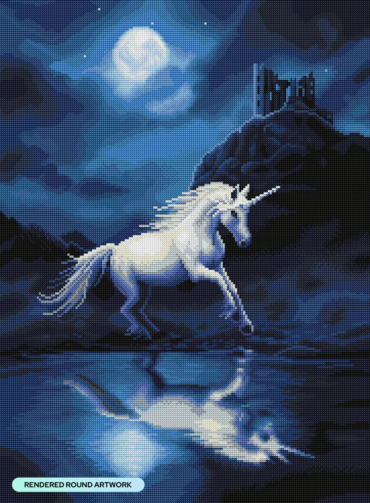 Diamond Painting Moonlight Unicorn 20" x 27" (50.7cm x 69cm) / Round with 36 Colors Including 2 ABs and 3 Fairy Dust Diamonds / 44,526
