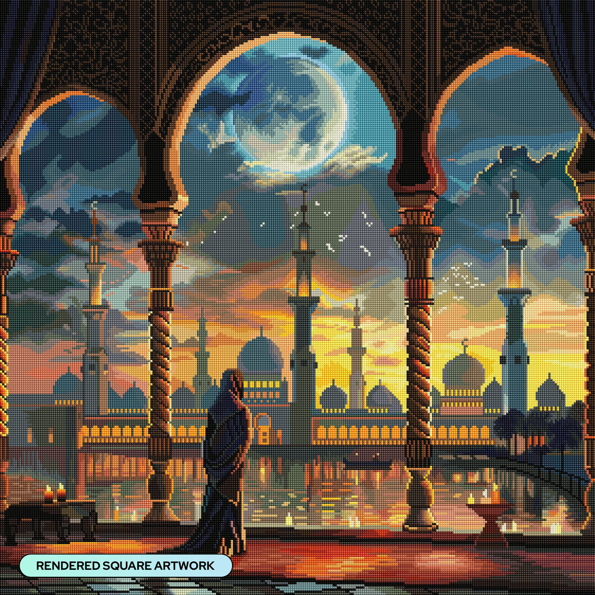 Diamond Painting Moonlit Temple 27.6" x 27.6" (69.9cm x 69.9cm) / Square with 77 Colors including 2 ABs and 6 Fairy Dust Diamonds / 78,961