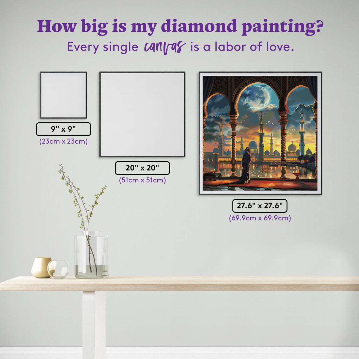 Diamond Painting Moonlit Temple 27.6" x 27.6" (69.9cm x 69.9cm) / Square with 77 Colors including 2 ABs and 6 Fairy Dust Diamonds / 78,961