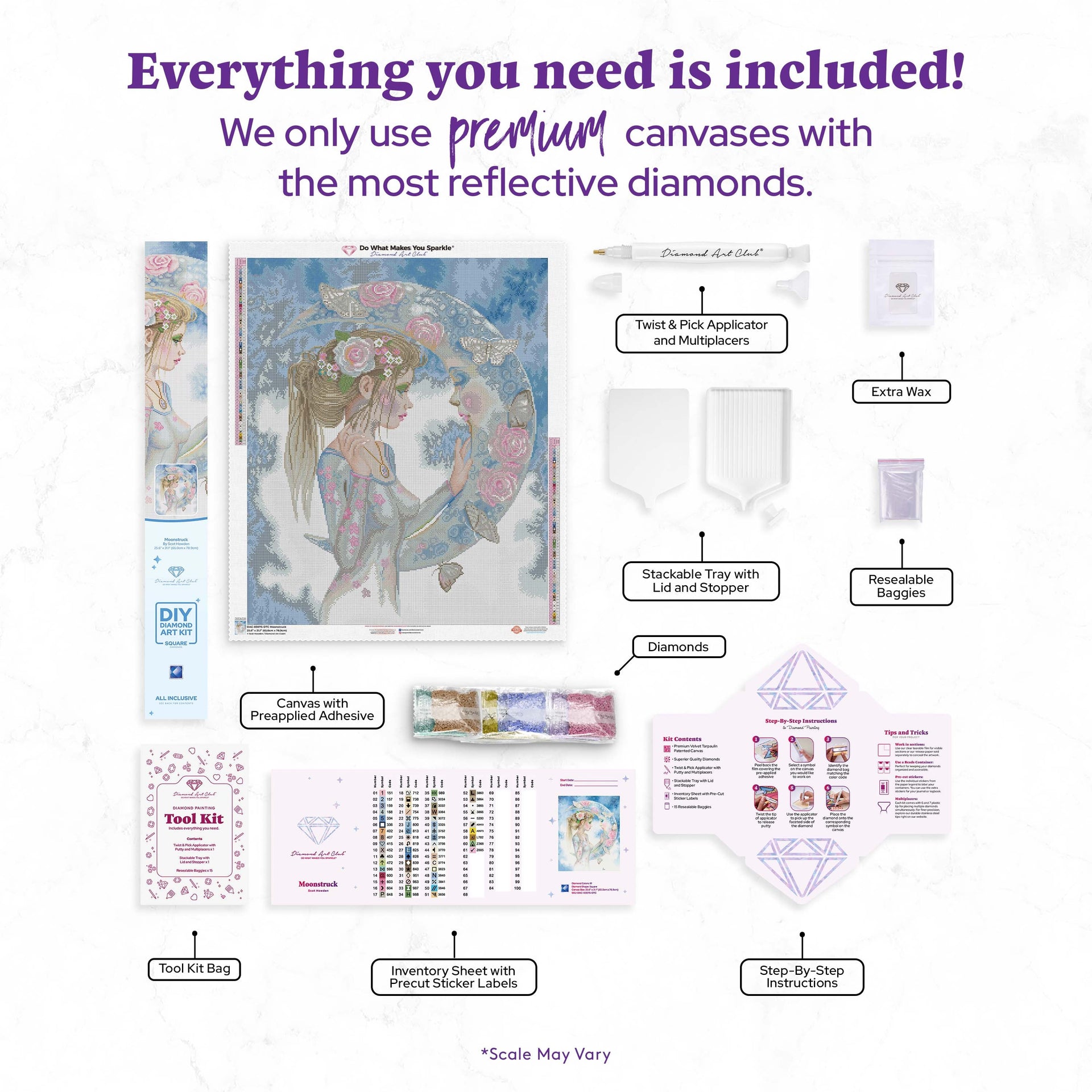 Diamond Painting Moonstruck 25.6" x 31.1" (65cm x 78.9cm) / Square with 61 Colors including 2 ABs and 1 Iridescent Diamond and 2 Fairy Dust Diamonds / 82,737