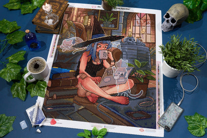 Diamond Painting Morning Coffee 22" x 28" (55.6cm x 70.7cm) / Round With 56 Colors Including 2 ABs and 3 Fairy Dust Diamonds / 51,914