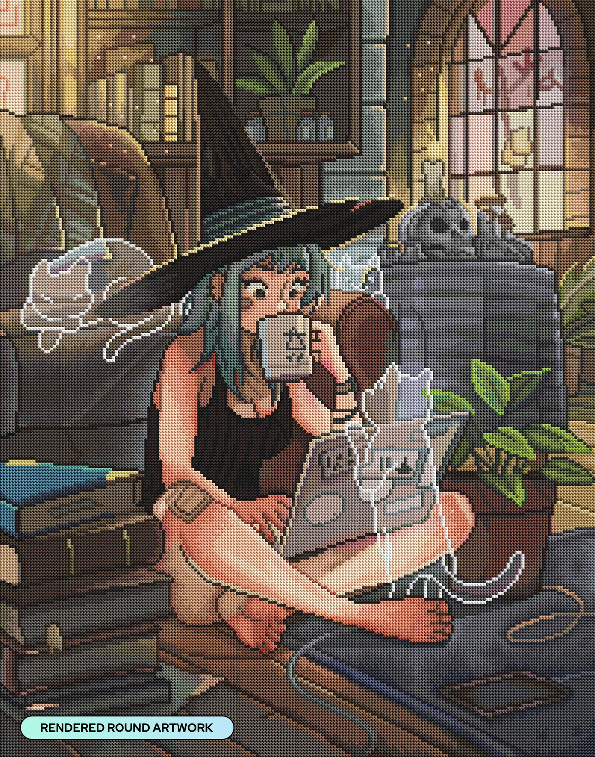 Diamond Painting Morning Coffee 22" x 28" (55.6cm x 70.7cm) / Round With 56 Colors Including 2 ABs and 3 Fairy Dust Diamonds / 51,914